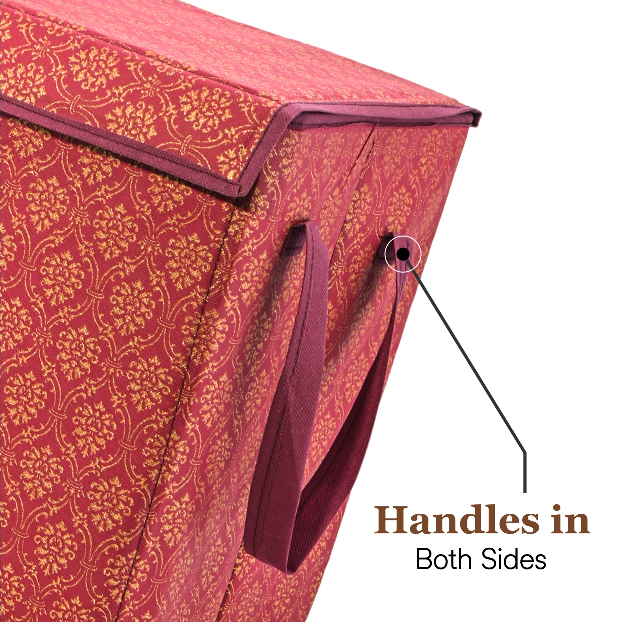 Kuber Industries 40 Ltr Foldable Clothes Storage Box and Organiser for Wardrobe with Top Flap Lid  Non Woven AlmirahCupboard Organiser for Shirts Pants Jeans and Dresses  Golden Print - Maroon