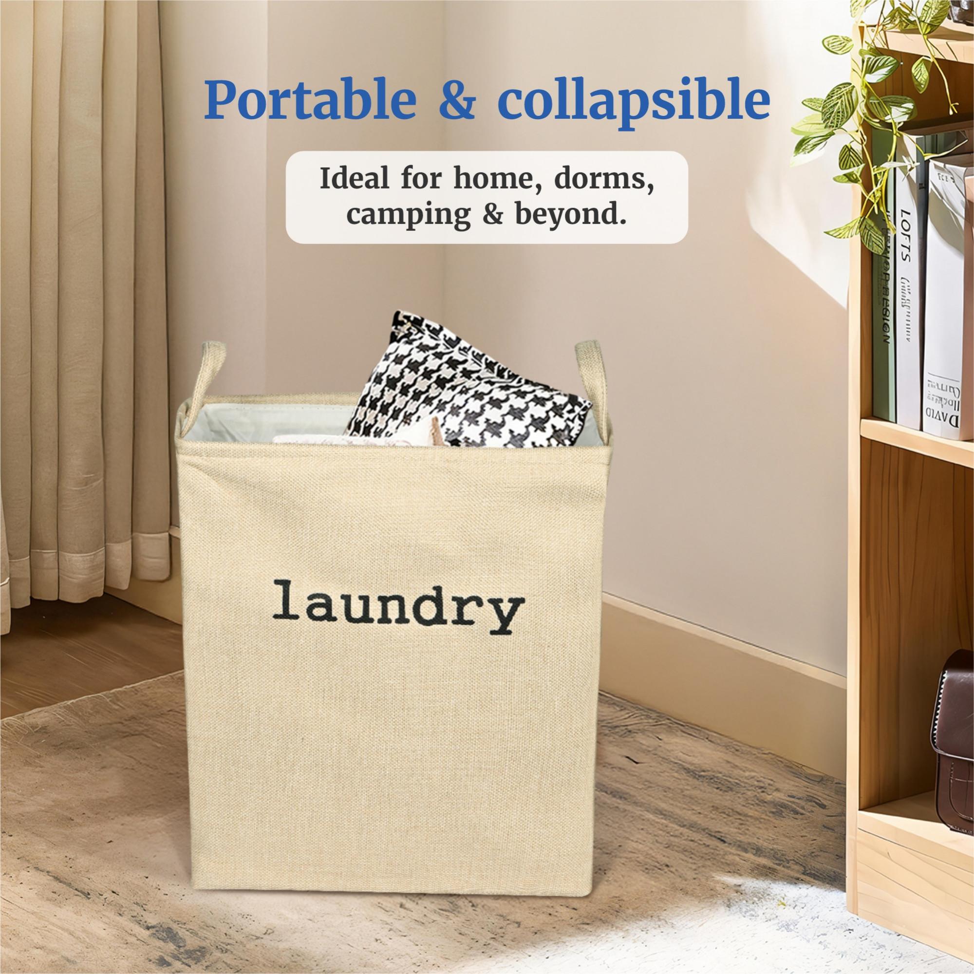 Kuber Industries 40 LTR Jute Laundry Basket for Cloth with Handles  Portable  Multipurpose Clothes Storage Basket for Men  Women  Square Print - Golden