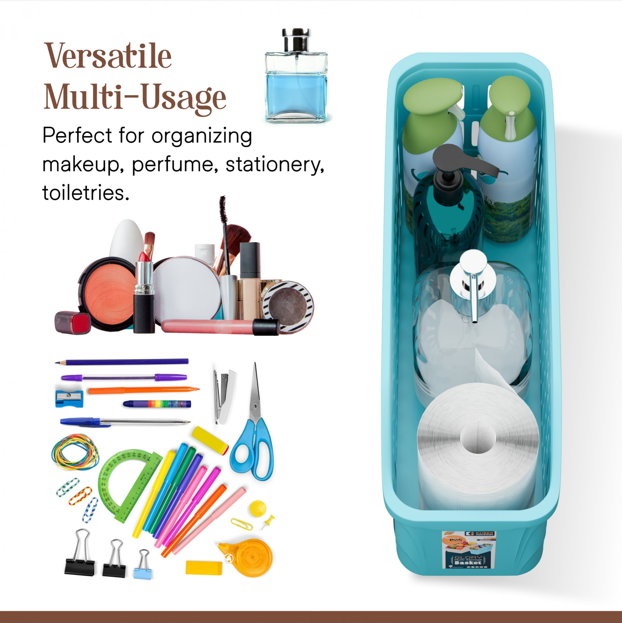 Kuber Industries 4000 ML Set of 3 Bpa Free Plastic Bathroom Basket for Toiletries  Multipurpose Storage Tray for Makeup  Stationery Items  White Pink  Skyblue