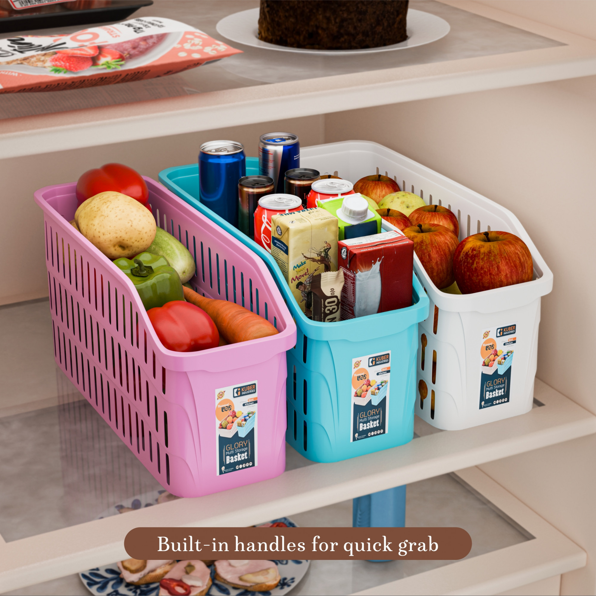 Kuber Industries 4000 ML Set of 3 Bpa Free Plastic Bathroom Basket for Toiletries  Multipurpose Storage Tray for Makeup  Stationery Items  White Pink  Skyblue