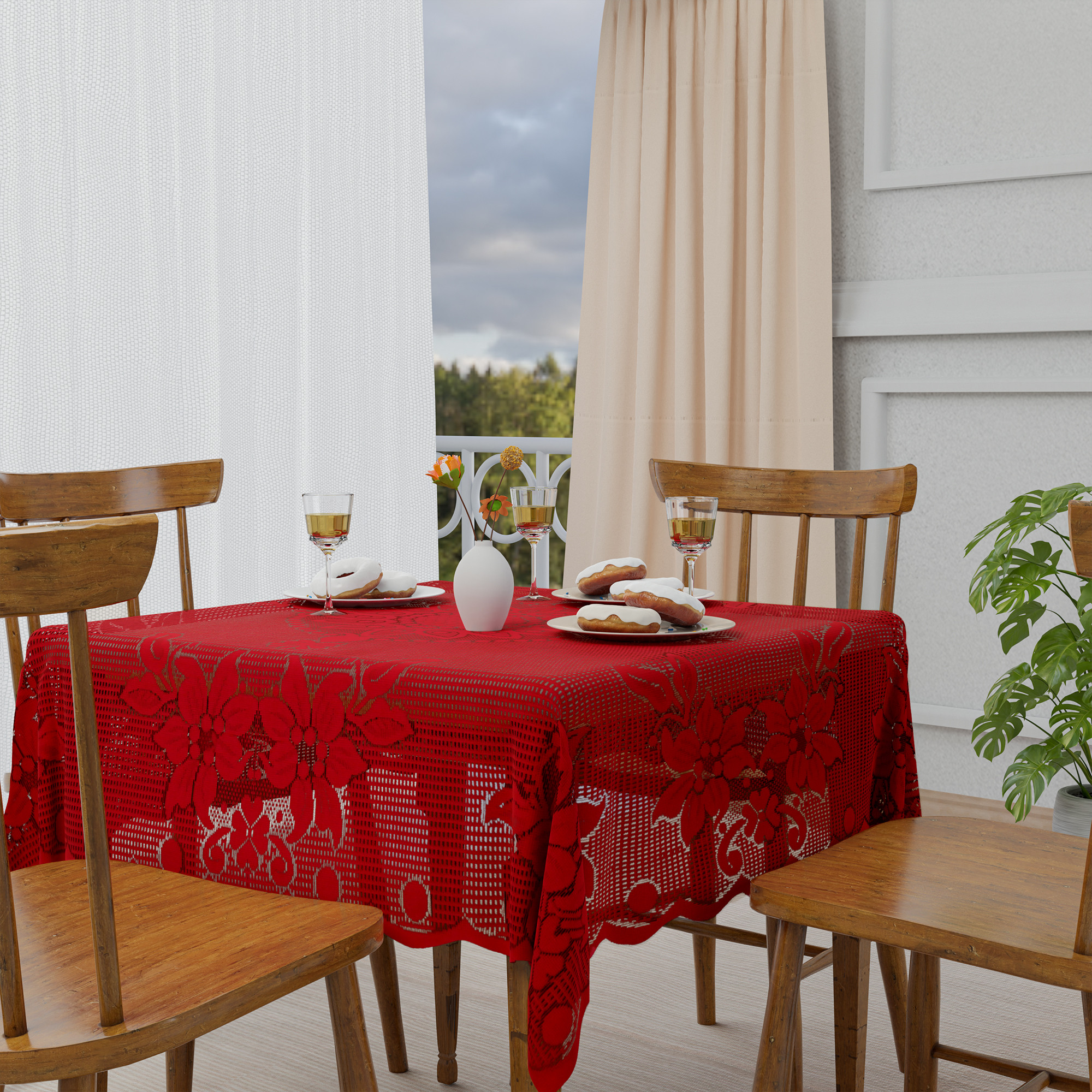 Kuber Industries 40x40 Inches Cotton 4 Seater Square Table Cover  Multipurpose Kitchen Table Clothes Cover  Protector - Ideal For Home Restaurant  Coffee Table  Self Flower -Maroon