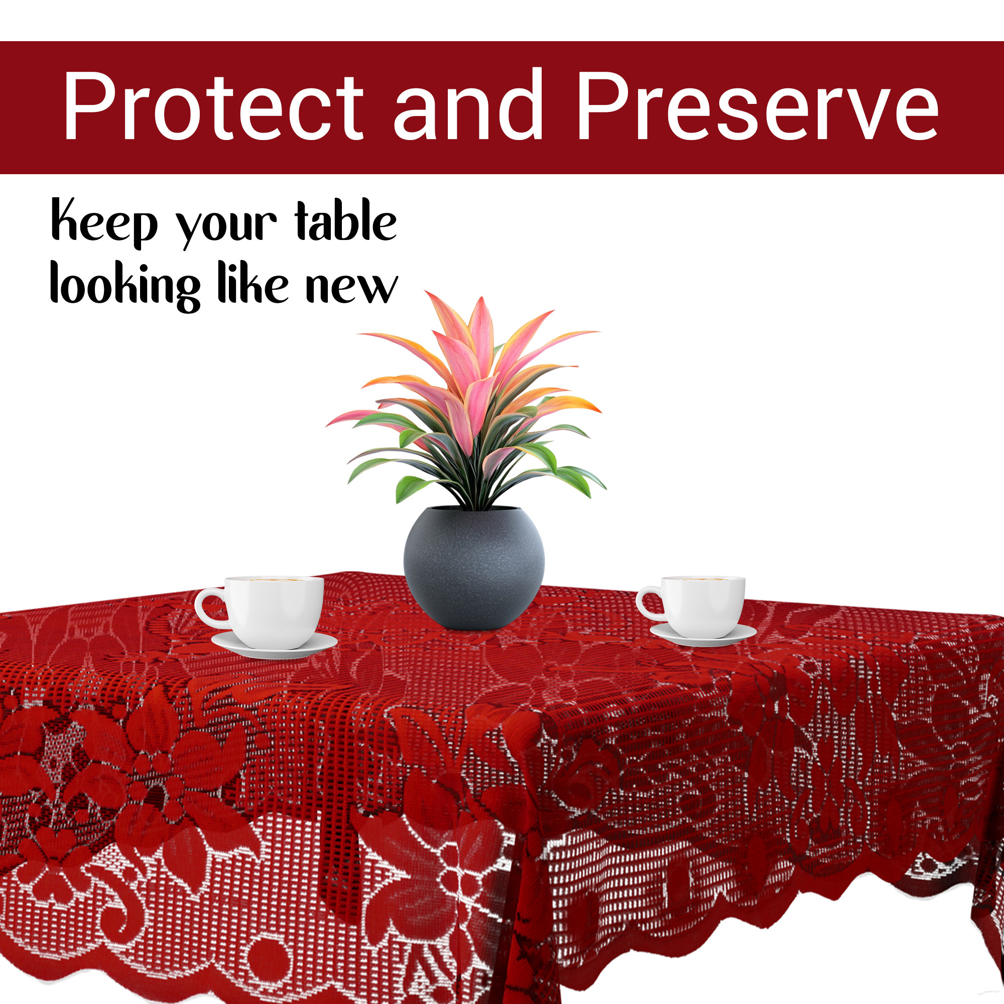 Kuber Industries 40x40 Inches Cotton 4 Seater Square Table Cover  Multipurpose Kitchen Table Clothes Cover  Protector - Ideal For Home Restaurant  Coffee Table  Self Flower -Maroon
