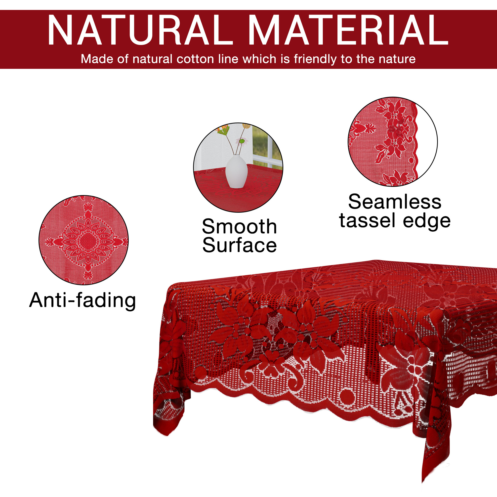 Kuber Industries 40x40 Inches Cotton 4 Seater Square Table Cover  Multipurpose Kitchen Table Clothes Cover  Protector - Ideal For Home Restaurant  Coffee Table  Self Flower -Maroon