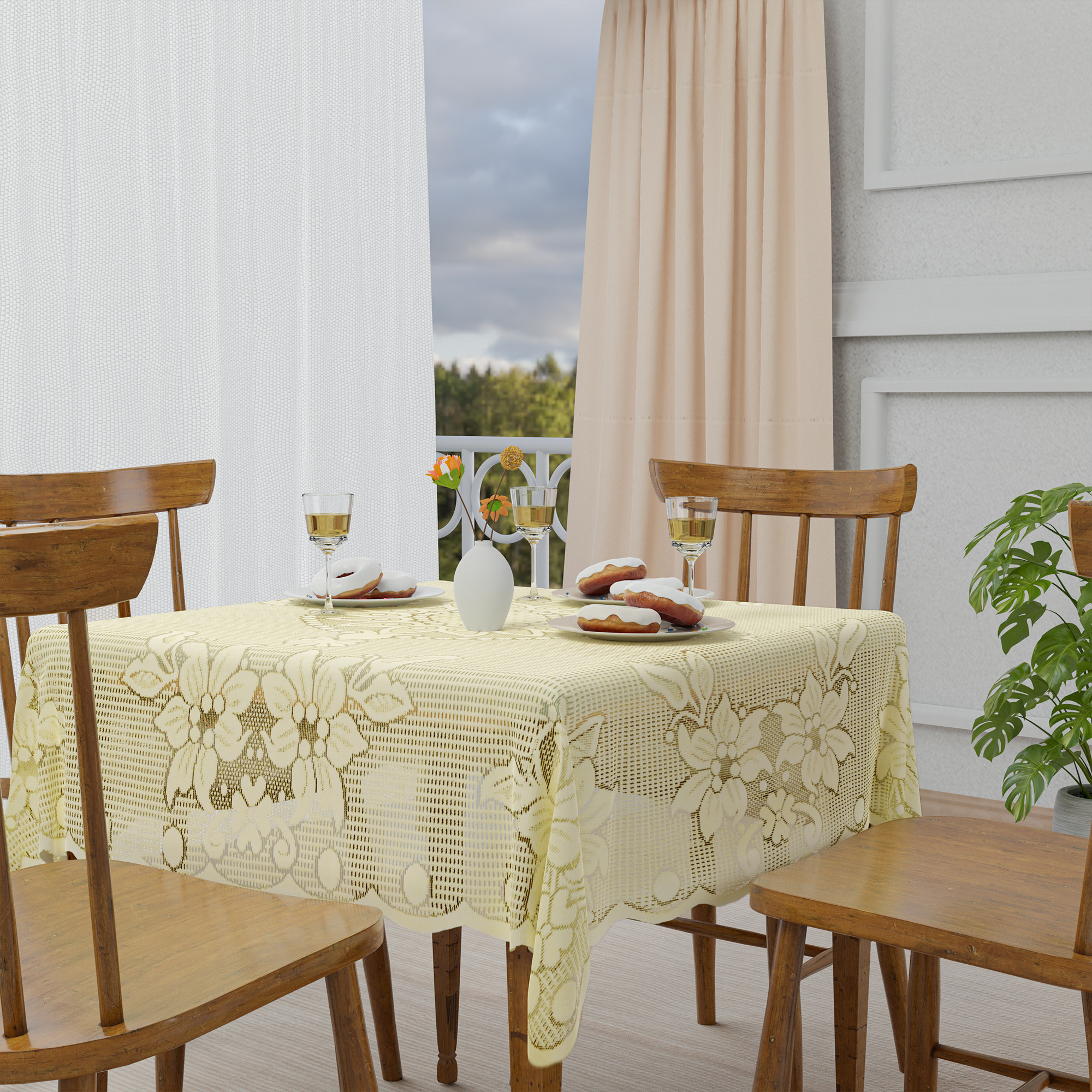 Kuber Industries 40x40 Inches Cotton 4 Seater Square Table Cover  Multipurpose Kitchen Table Clothes Cover  Protector - Ideal For Home Restaurant  Coffee Table  Self Flower -Cream