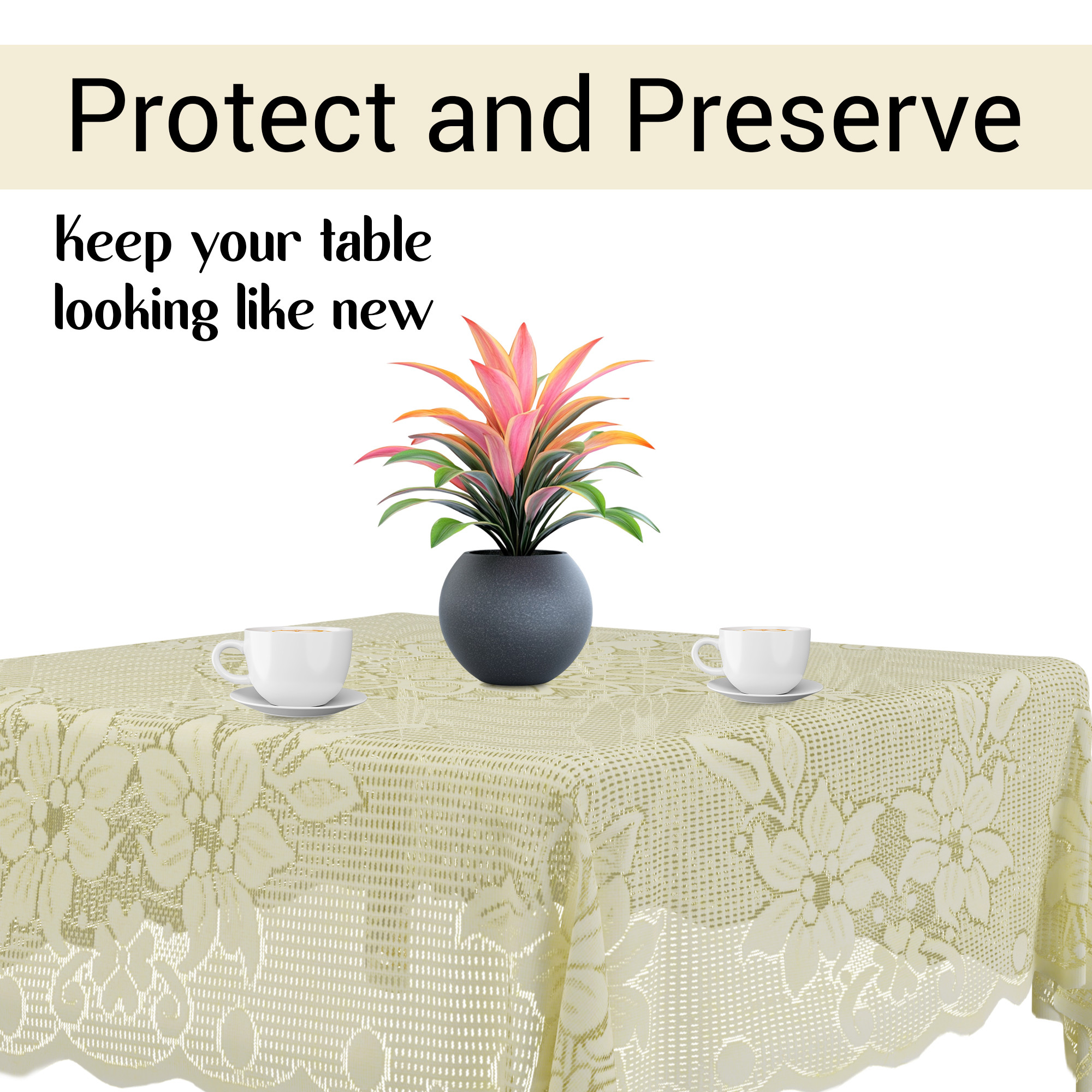 Kuber Industries 40x40 Inches Cotton 4 Seater Square Table Cover  Multipurpose Kitchen Table Clothes Cover  Protector - Ideal For Home Restaurant  Coffee Table  Self Flower -Cream