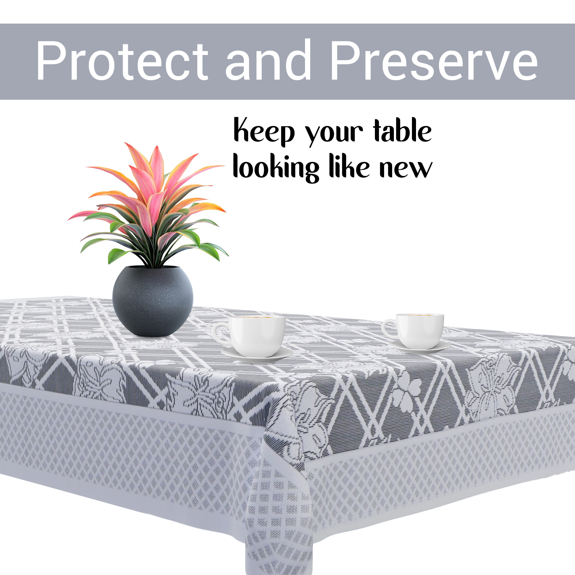 Kuber Industries 40x60 Inch 4 Seater Center Table Cover  Durable  Wrinkle-Free Table Cover ClothProtector - Center Table Accessories for Home  Cross Flower- Grey