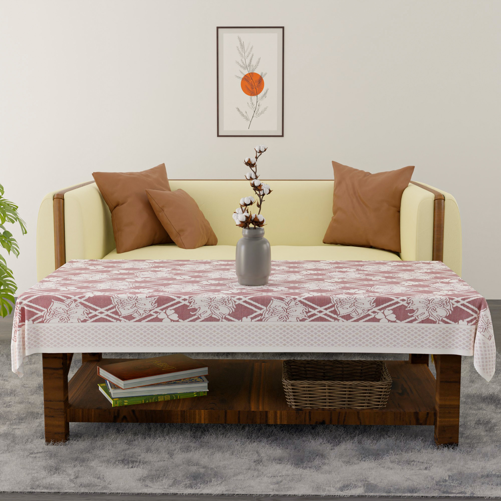 Kuber Industries 40x60 Inch 4 Seater Center Table Cover  Durable  Wrinkle-Free Table Cover ClothProtector - Center Table Accessories for Home  Cross Flower- Maroon