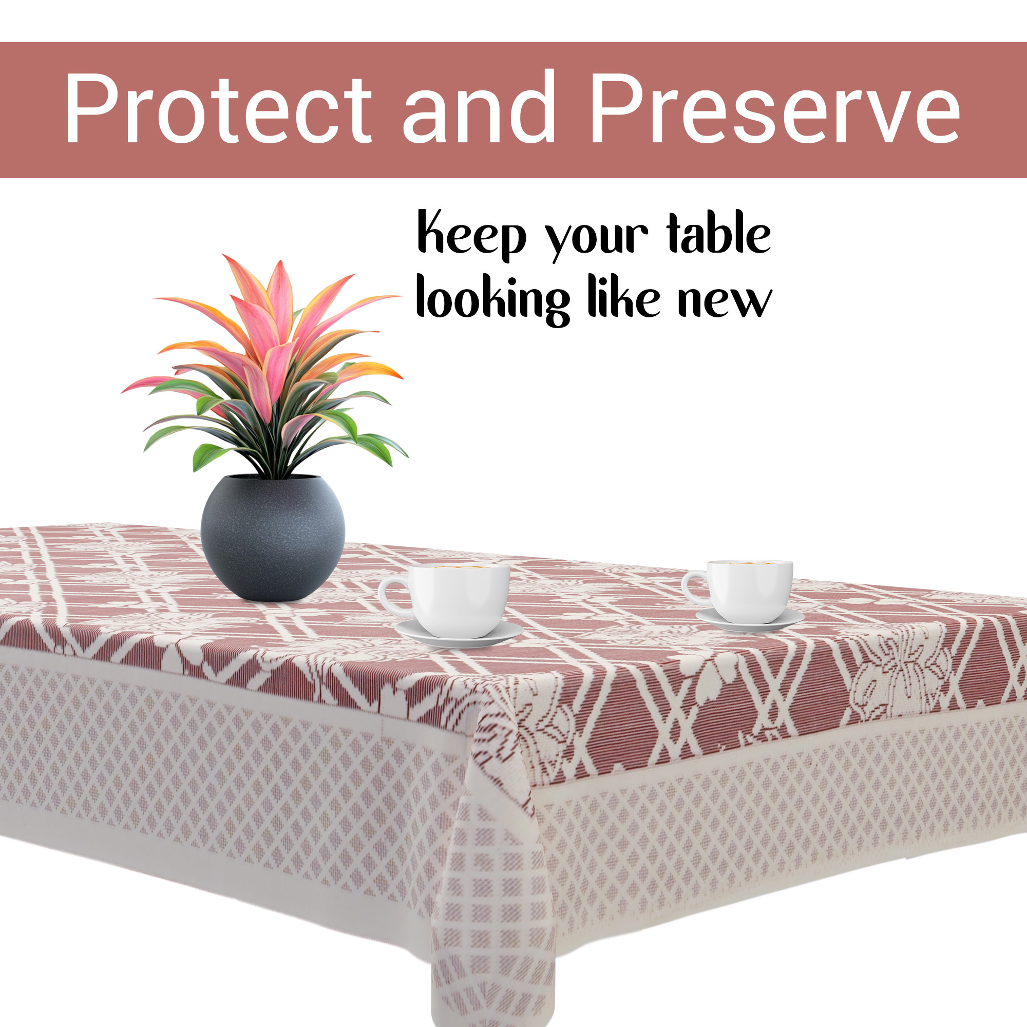 Kuber Industries 40x60 Inch 4 Seater Center Table Cover  Durable  Wrinkle-Free Table Cover ClothProtector - Center Table Accessories for Home  Cross Flower- Maroon