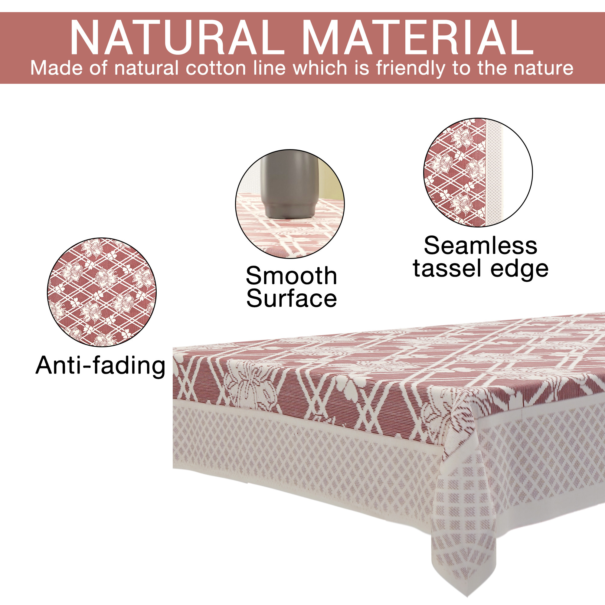 Kuber Industries 40x60 Inch 4 Seater Center Table Cover  Durable  Wrinkle-Free Table Cover ClothProtector - Center Table Accessories for Home  Cross Flower- Maroon