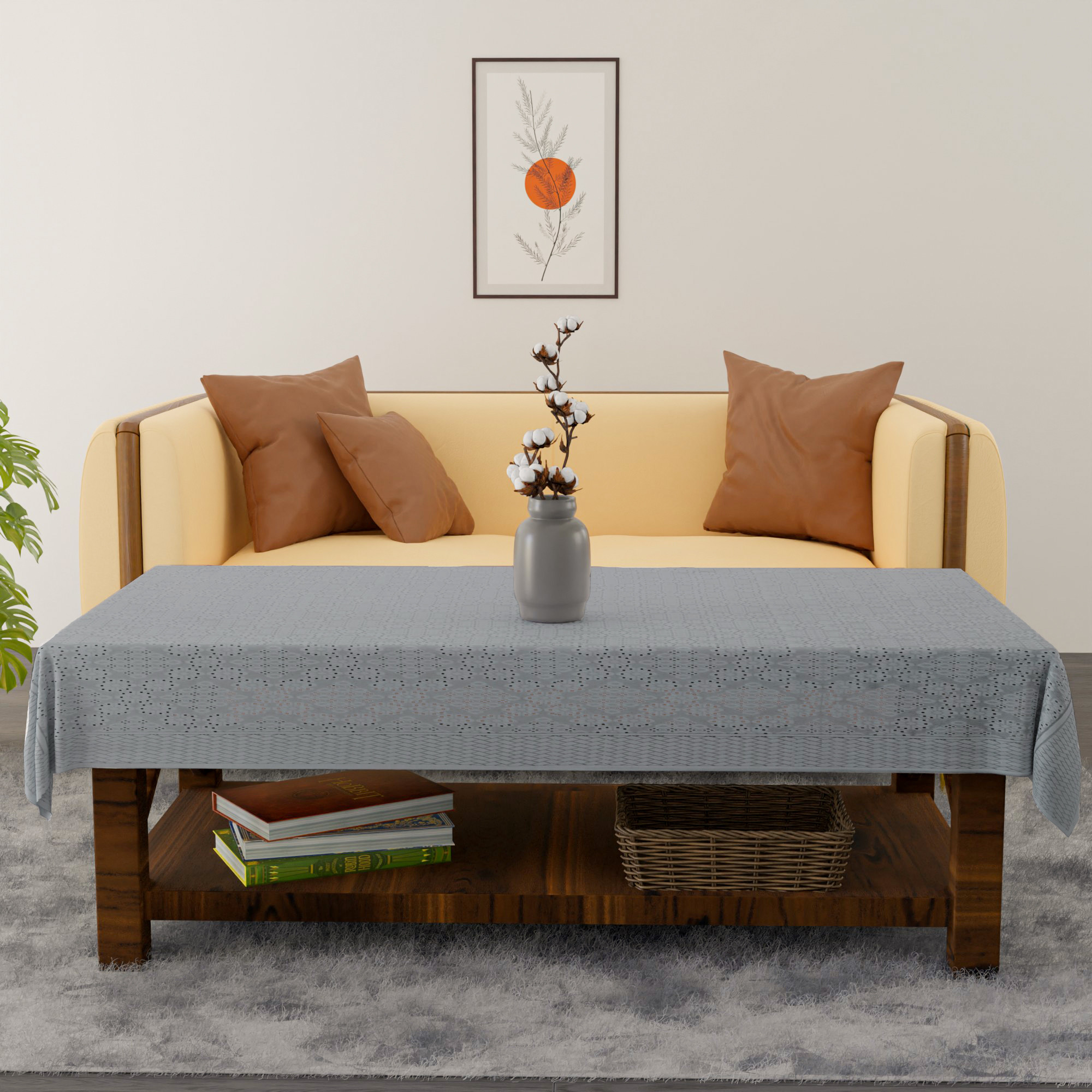 Kuber Industries 40x60 Inch 4 Seater Center Table Cover  Durable  Wrinkle-Free Table Cover ClothProtector - Center Table Accessories for Home  Self Boring Design- Grey