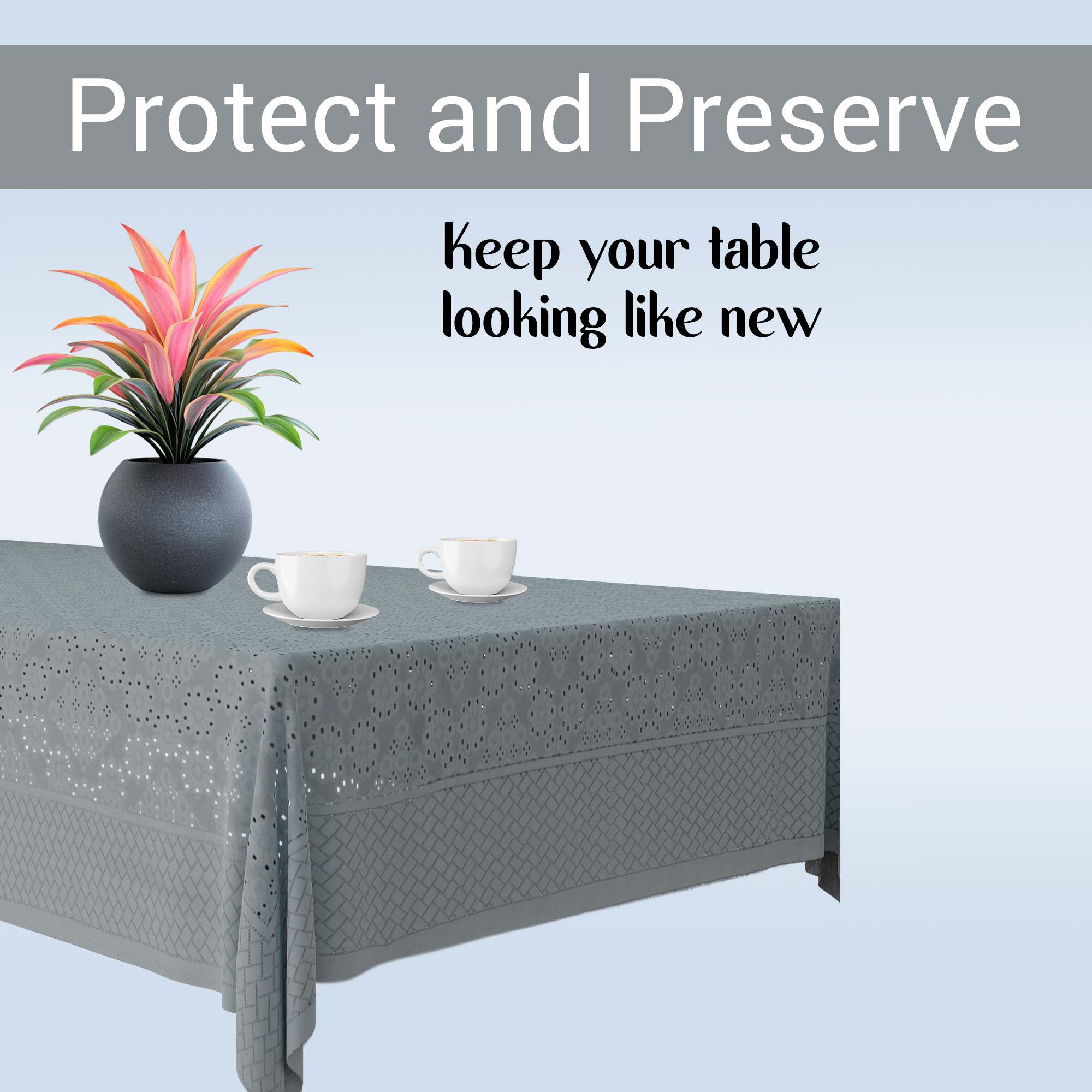 Kuber Industries 40x60 Inch 4 Seater Center Table Cover  Durable  Wrinkle-Free Table Cover ClothProtector - Center Table Accessories for Home  Self Boring Design- Grey