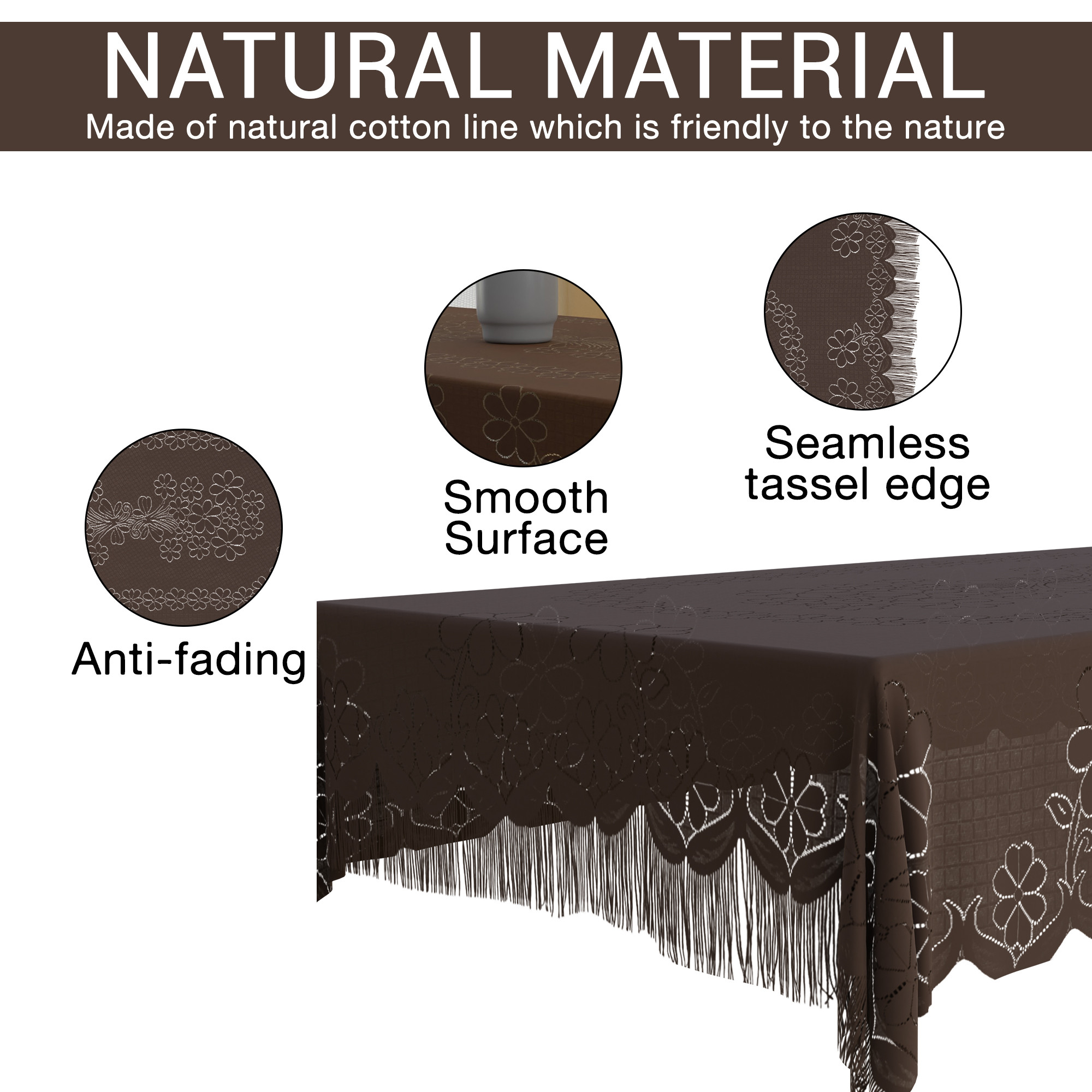 Kuber Industries 40x60 Inch 4 Seater Center Table Cover  Durable  Wrinkle-Free Table Cover ClothProtector - Center Table Accessories for Home  Self Flower Jhalar- Coffee