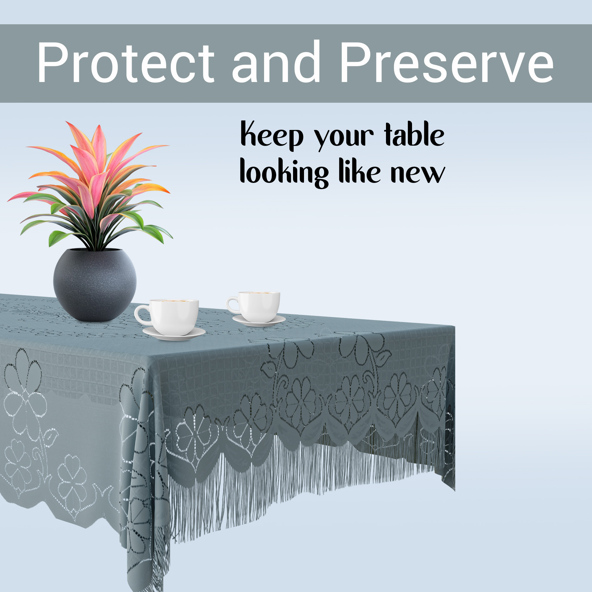 Kuber Industries 40x60 Inch 4 Seater Center Table Cover  Durable  Wrinkle-Free Table Cover ClothProtector - Center Table Accessories for Home  Self Flower Jhalar- Grey