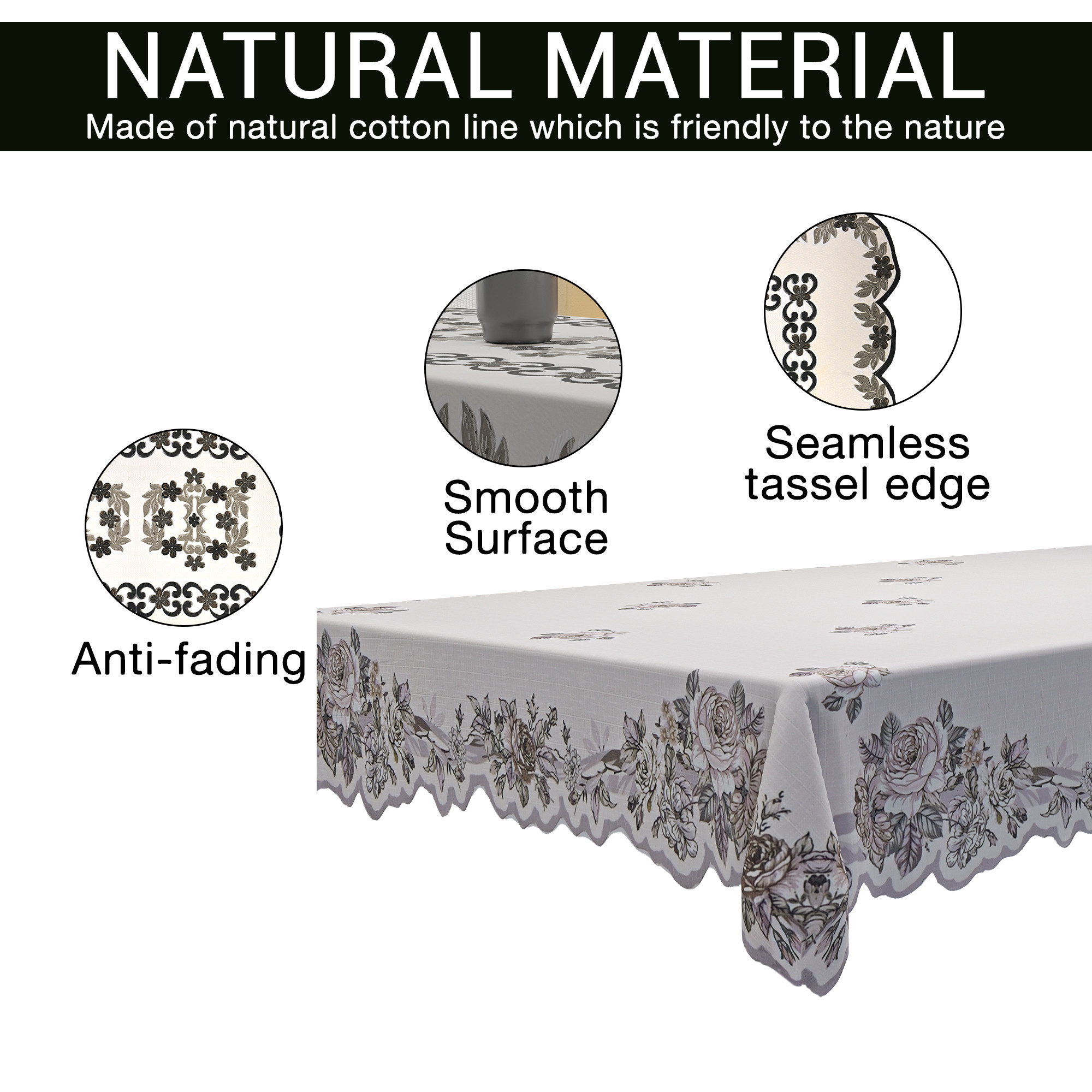 Kuber Industries 40x60 Inch Cotton 4 Seater Centre Table Cover Cloth for Living Room  Tea Table Top Cover for Home Decor  Office Center Table Protector Sheet  10552 American Slub - Cream  Grey