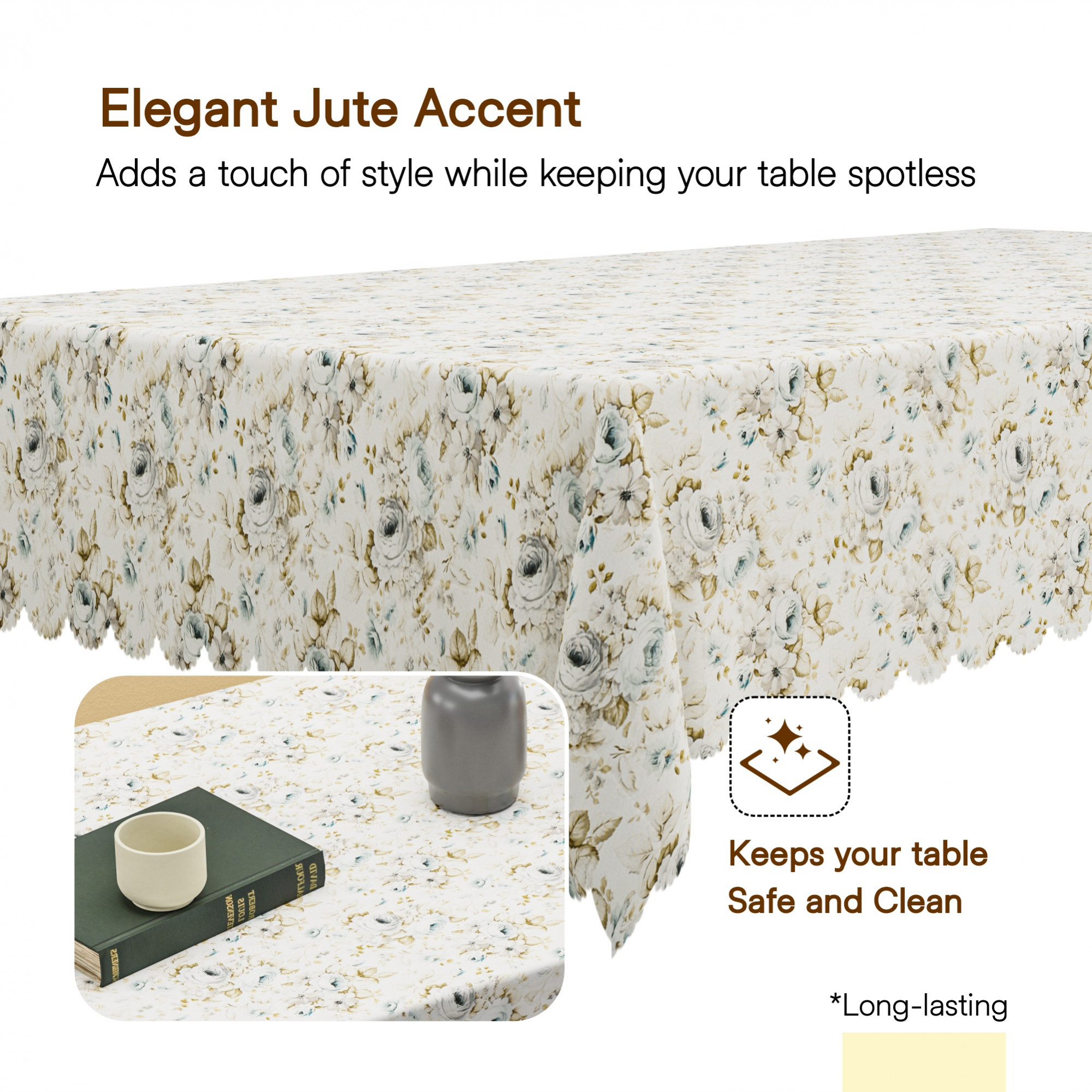 Kuber Industries 40x60 Inch Jute Center Table Cover Cloth  4 Seater Centre Coffee and Teapoy Cover for Living Room  Gulab Cutwork - Cream  Grey