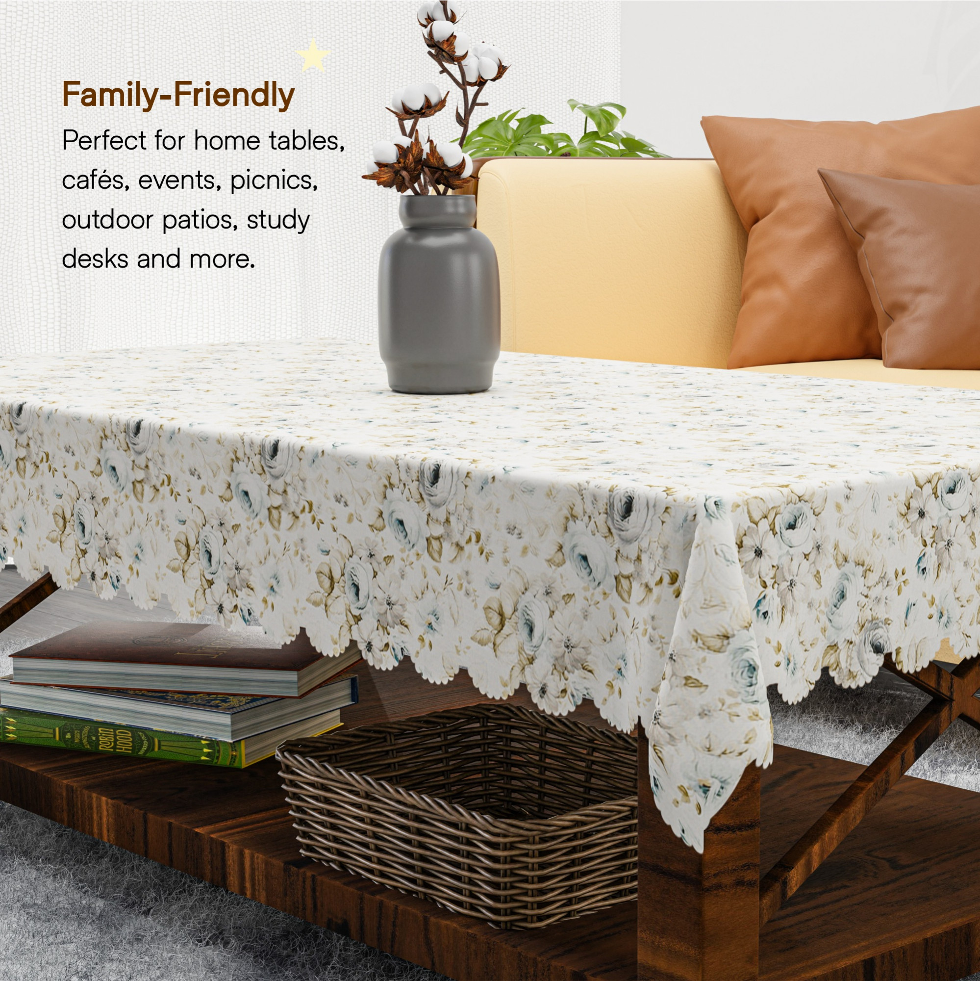 Kuber Industries 40x60 Inch Jute Center Table Cover Cloth  4 Seater Centre Coffee and Teapoy Cover for Living Room  Gulab Cutwork - Cream  Grey