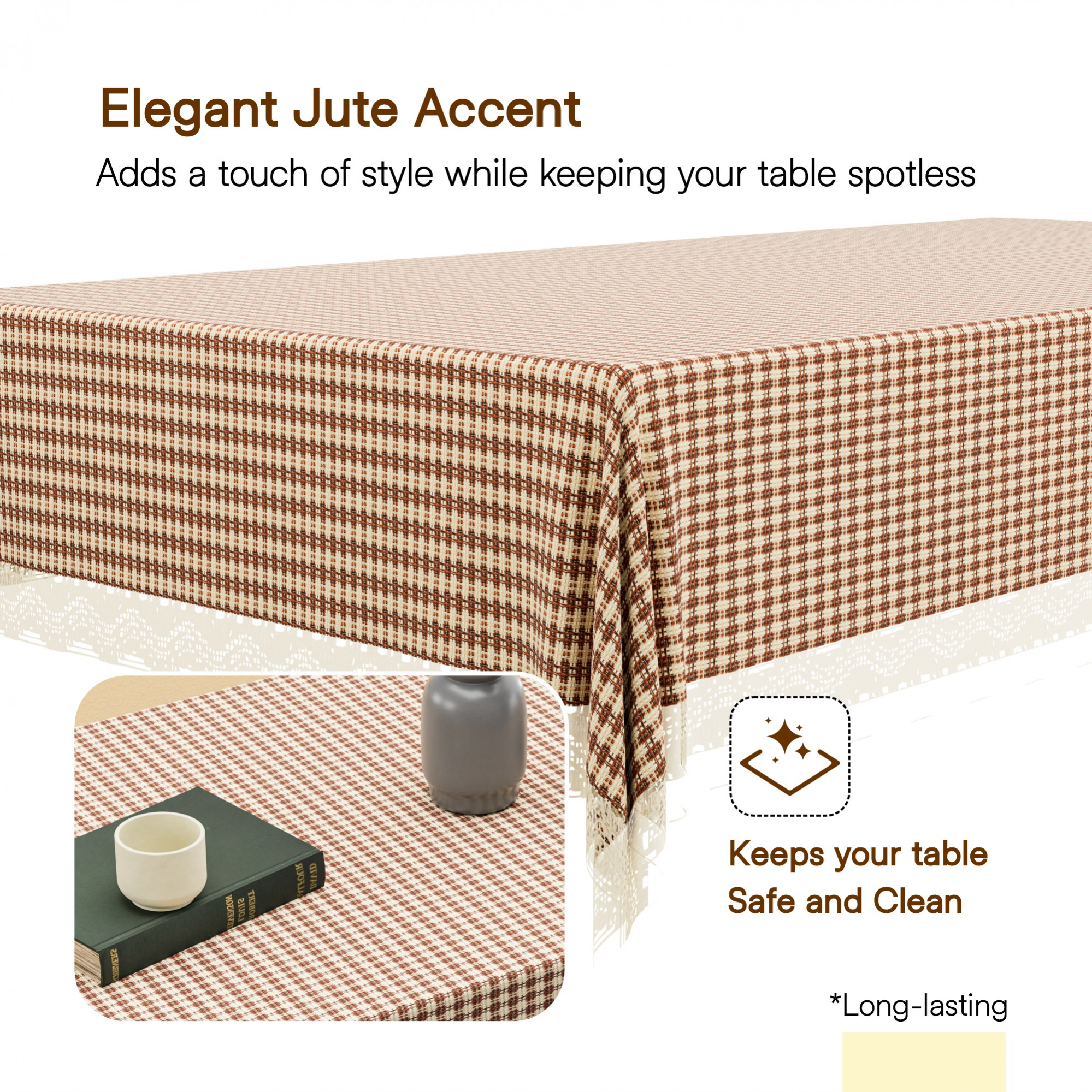 Kuber Industries 40x60 Inch Jute Center Table Cover Cloth 4 Seater for Living Room  Central Table Top Teapoy Cover for Home and Office Decor  Big Patta - Cream  Brown