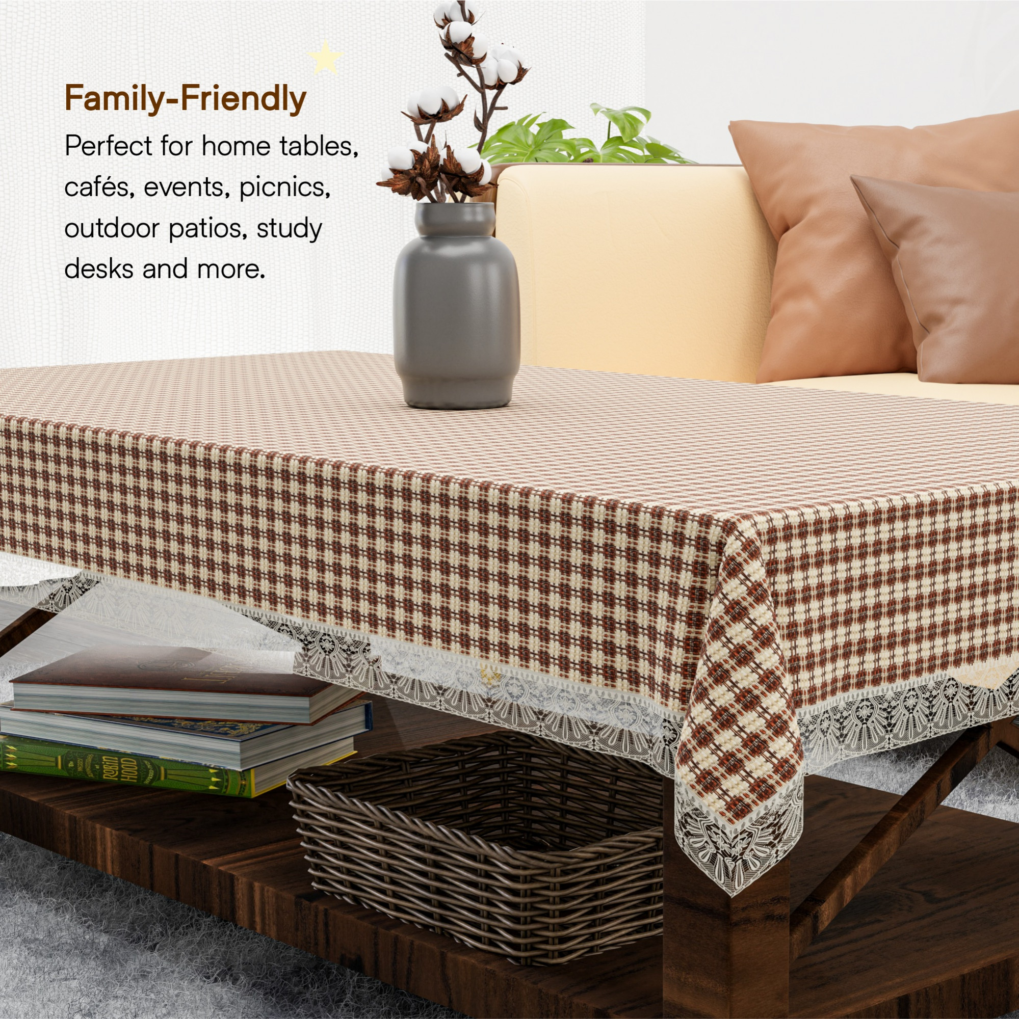 Kuber Industries 40x60 Inch Jute Center Table Cover Cloth 4 Seater for Living Room  Central Table Top Teapoy Cover for Home and Office Decor  Big Patta - Cream  Brown