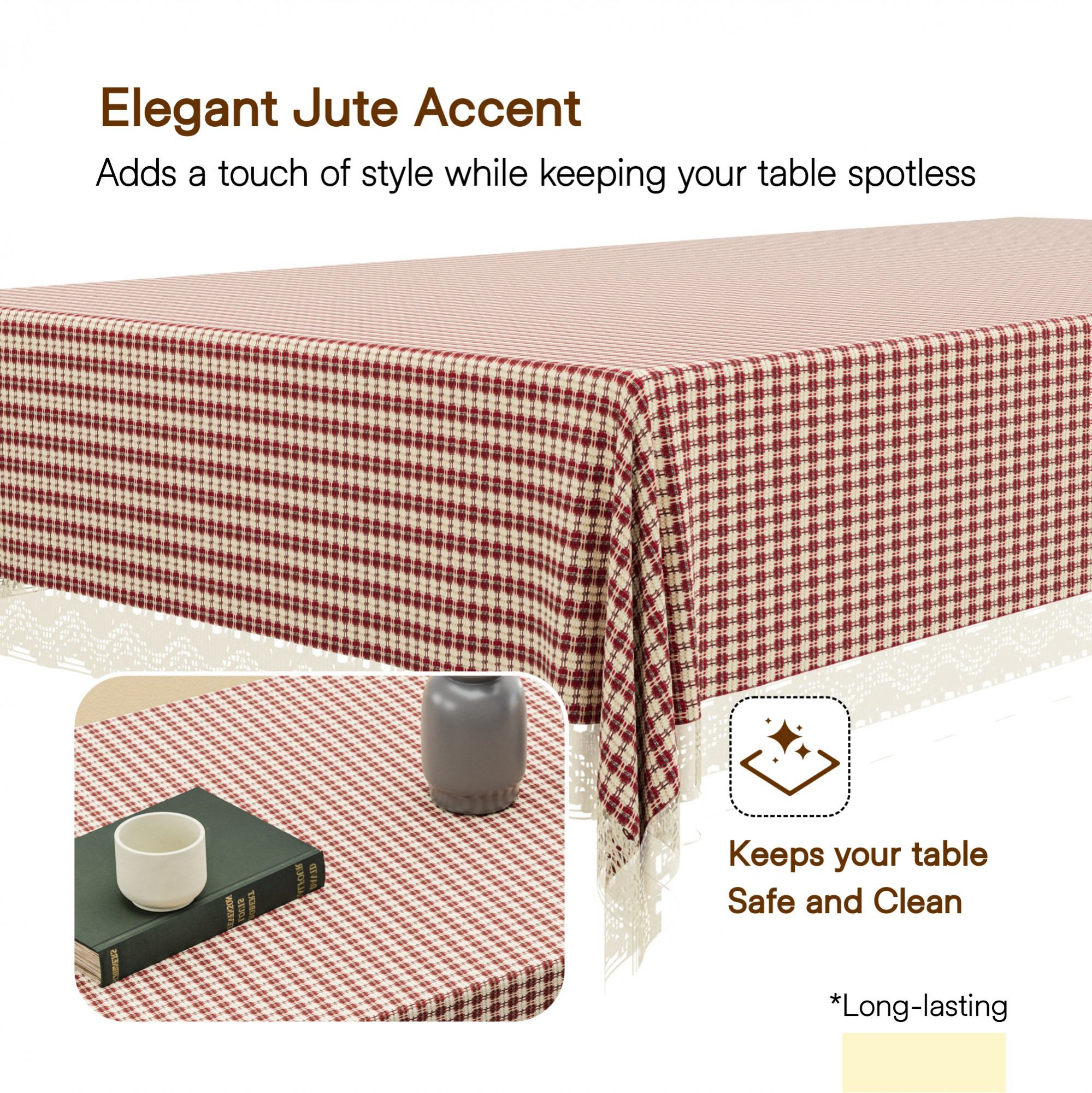 Kuber Industries 40x60 Inch Jute Center Table Cover Cloth 4 Seater for Living Room  Central Table Top Teapoy Cover for Home and Office Decor  Big Patta - Cream  Maroon