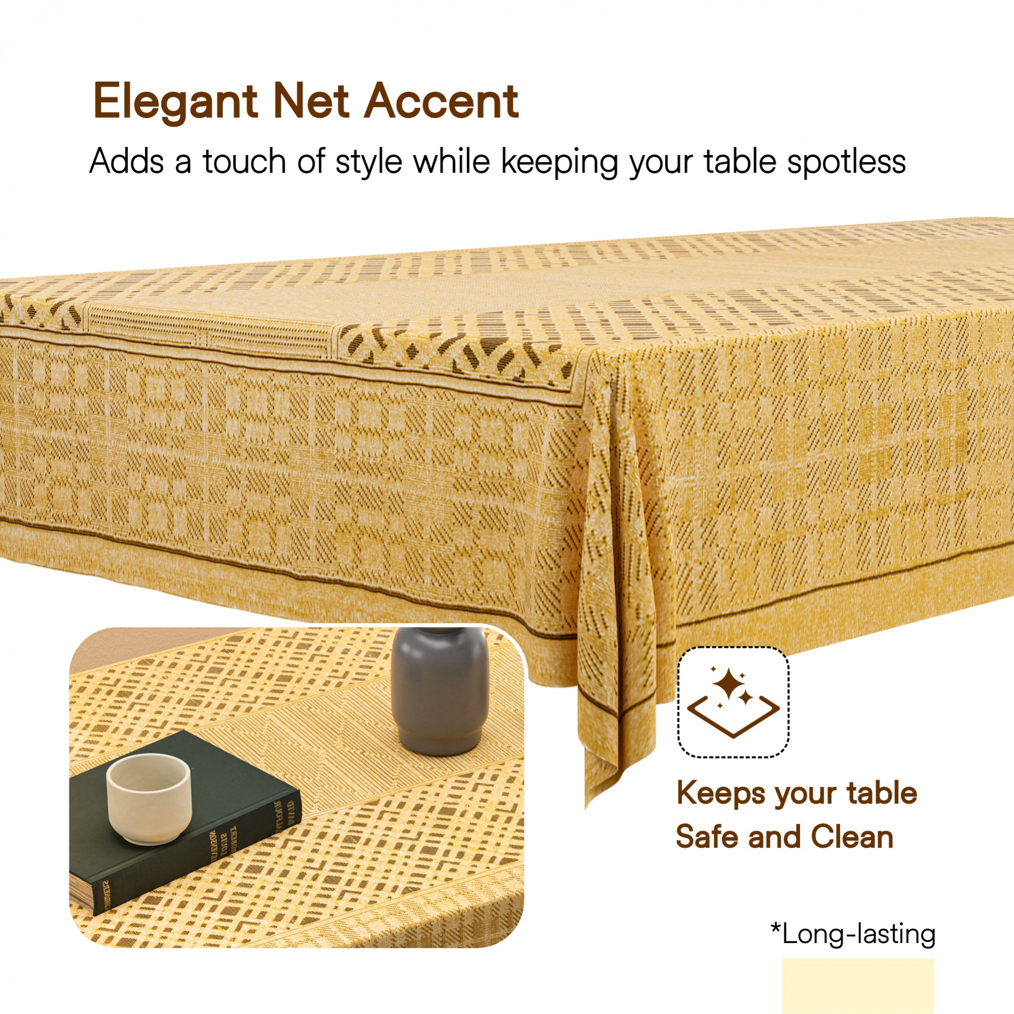 Kuber Industries 40x60 Inch Net Cotton Center Table Cover Cloth  4 Seater Centre Coffee and Teapoy Cover for Living Room  Zig Zag Bright - Golden