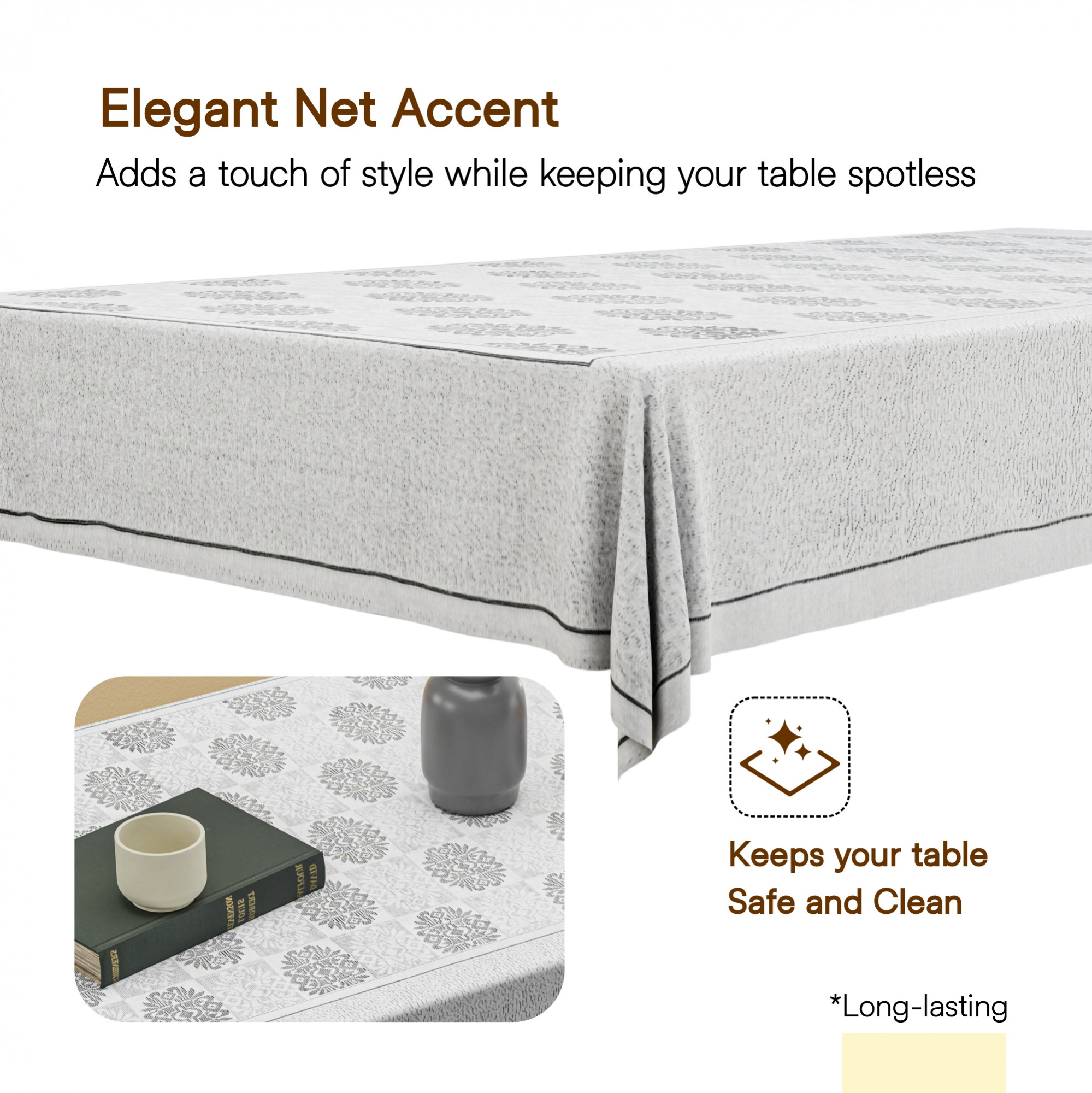 Kuber Industries 40x60 Inch Net Cotton Center Table Cover Cloth  4 Seater Centre Coffee and Teapoy Cover for Living Room  Check Bright Flower - Grey  Black