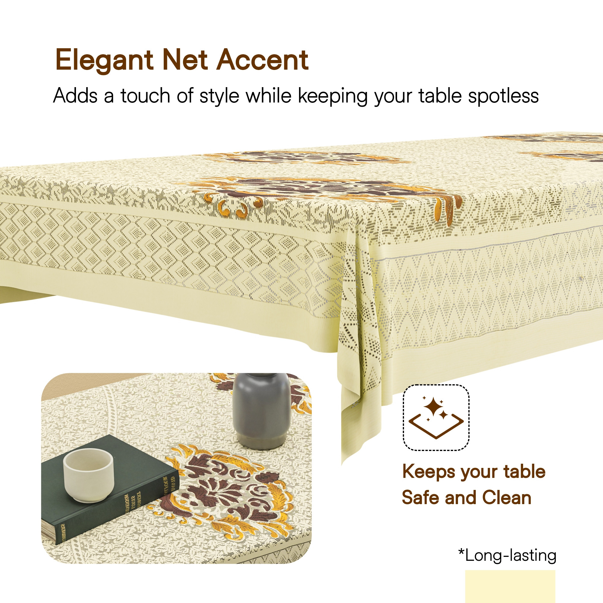 Kuber Industries 40x60 Inch Net Cotton Center Table Cover Cloth  4 Seater Centre Coffee and Teapoy Cover for Living Room  Cotonic Harrier Painting - Cream  Brown