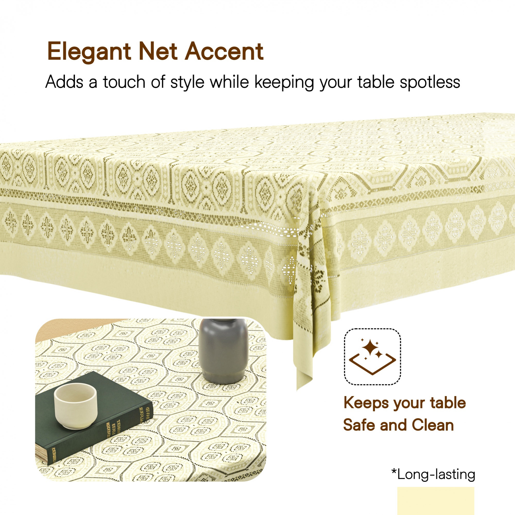 Kuber Industries 40x60 Inch Net Cotton Center Table Cover Cloth 4 Seater for Living Room Home and Office Decor  Rectangular Coffee Table Cover  Tablecloth for Teapoy  Galaxy 4 Way Design - Cream