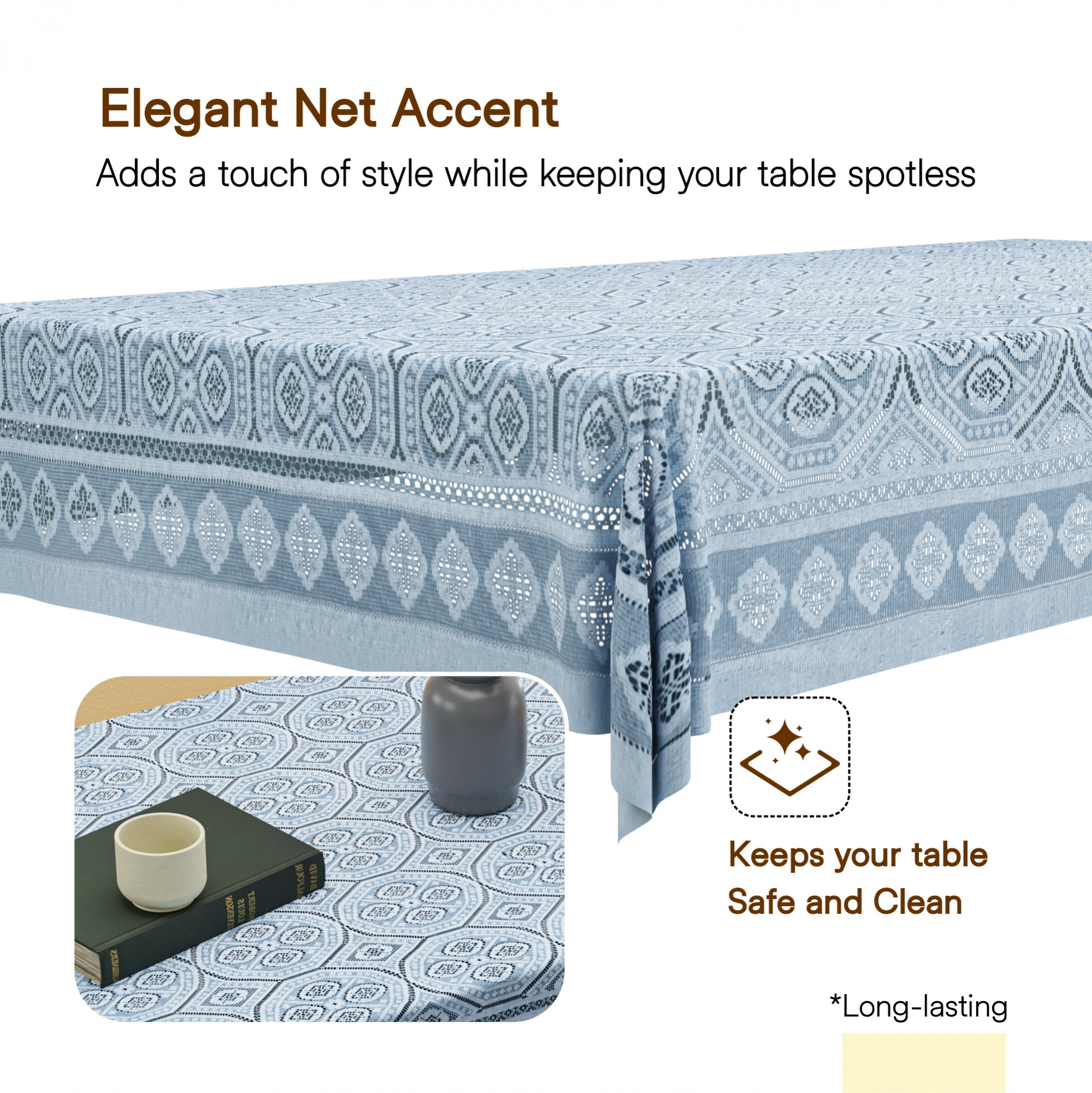 Kuber Industries 40x60 Inch Net Cotton Center Table Cover Cloth 4 Seater for Living Room Home and Office Decor  Rectangular Coffee Table Cover  Tablecloth for Teapoy  Galaxy 4 Way Design - Grey