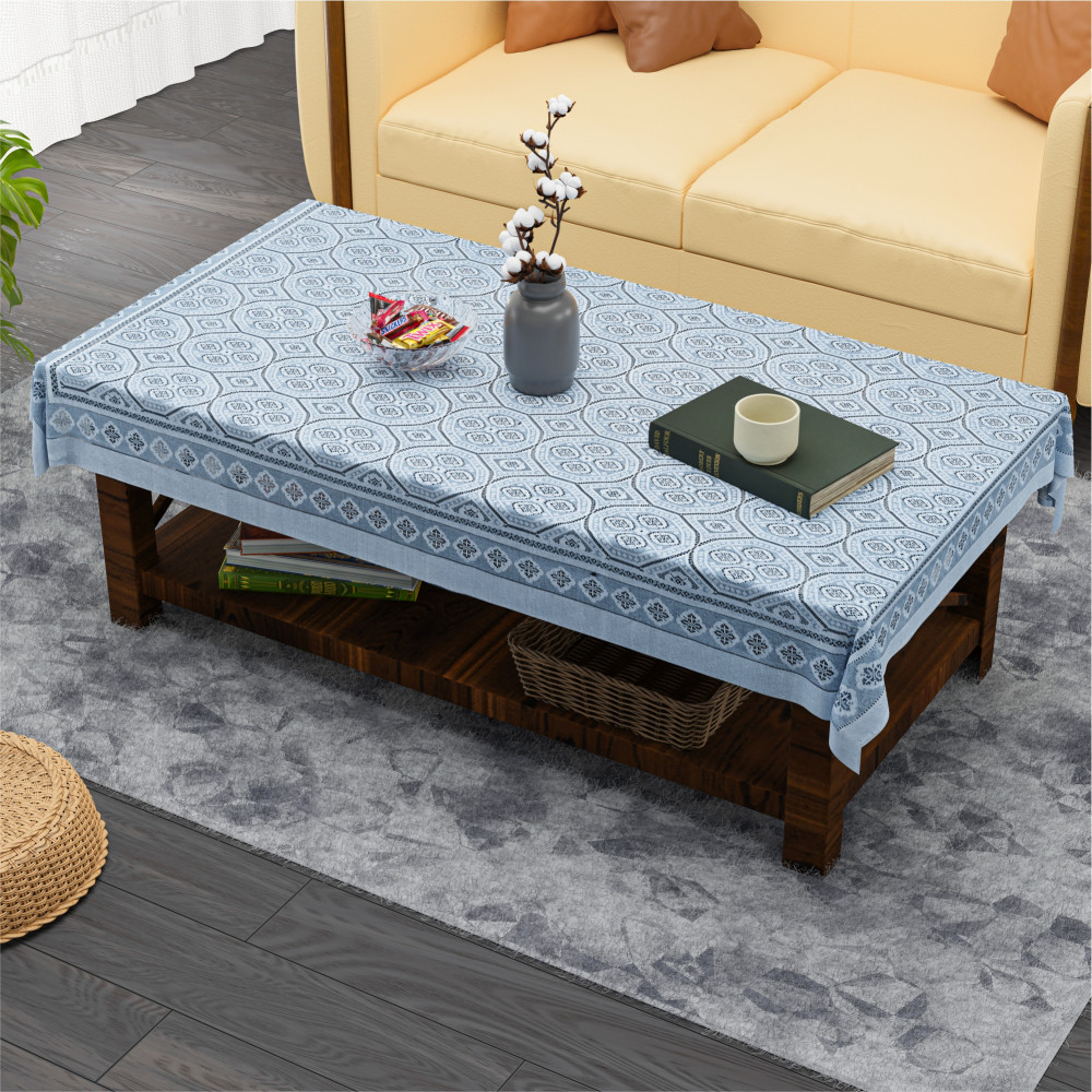 Image of Kuber Industries 40x60 Inch Net Cotton Center Table Cover Cloth 4 Seater for Living Room, Home and Office Decor | Rectangular Coffee Table Cover | Tablecloth for Teapoy | Galaxy 4 Way Design - Grey