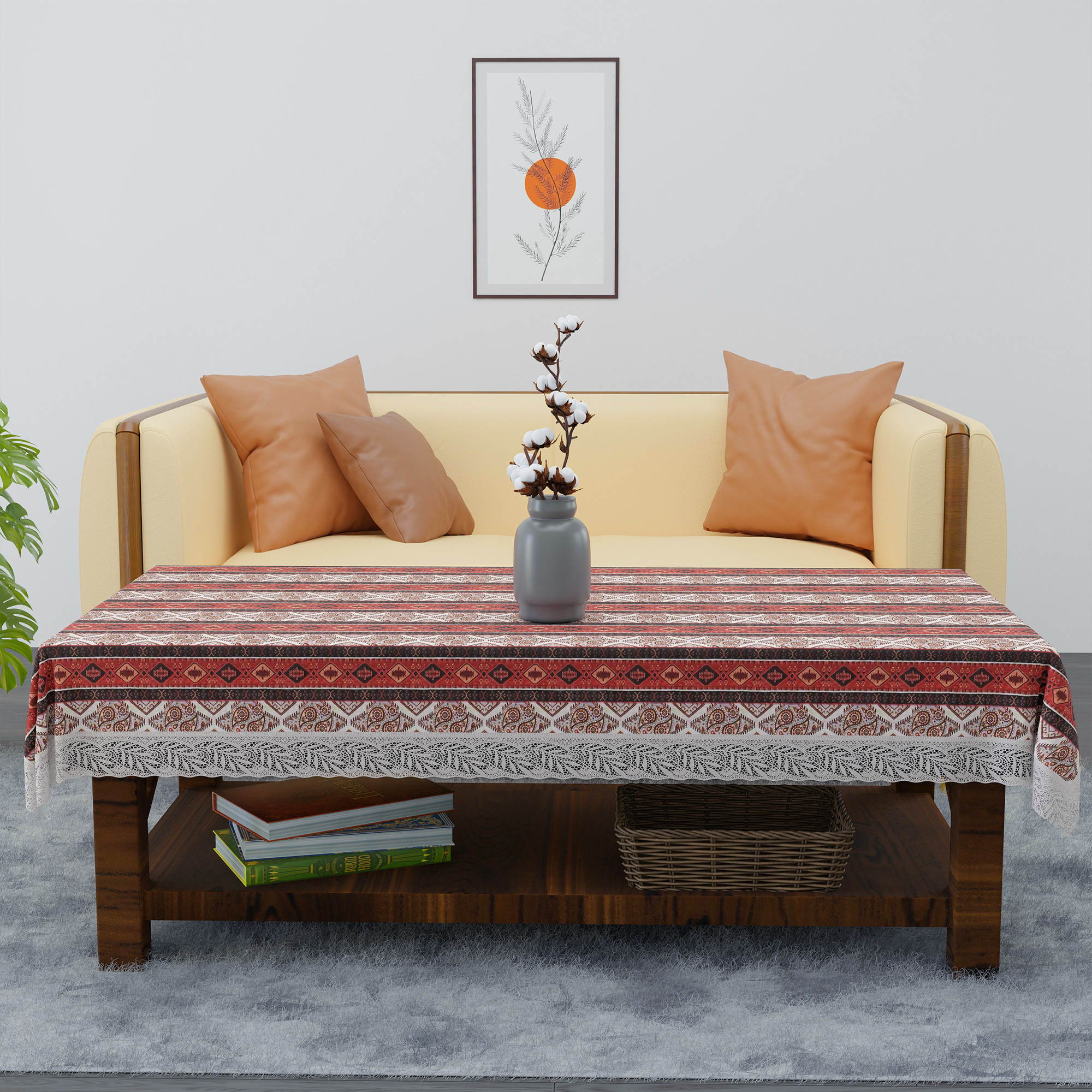 Kuber Industries 40x60 Inch PVC 4 Seater Centre Table Cover  Waterproof  Spill-Resistant Table Cover Cloth  Table Protector for Home Living Room  Office  Carry Stripe FBS - Brown