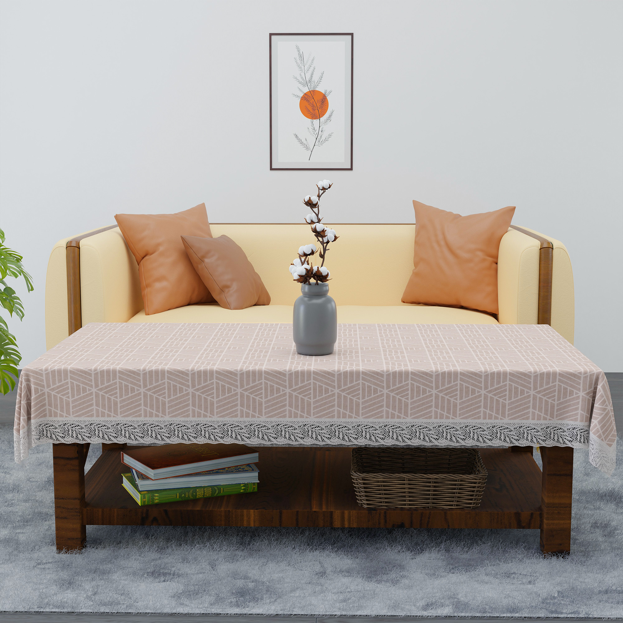 Kuber Industries 40x60 Inch PVC 4 Seater Centre Table Cover  Waterproof  Spill-Resistant Table Cover Cloth  Table Protector for Home Living Room  Office  Zig Zag FBM - Beige  Cream