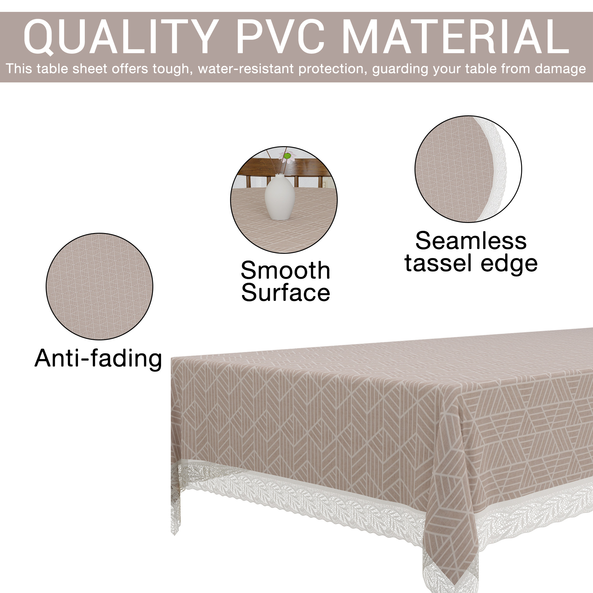 Kuber Industries 40x60 Inch PVC 4 Seater Centre Table Cover  Waterproof  Spill-Resistant Table Cover Cloth  Table Protector for Home Living Room  Office  Zig Zag FBM - Beige  Cream