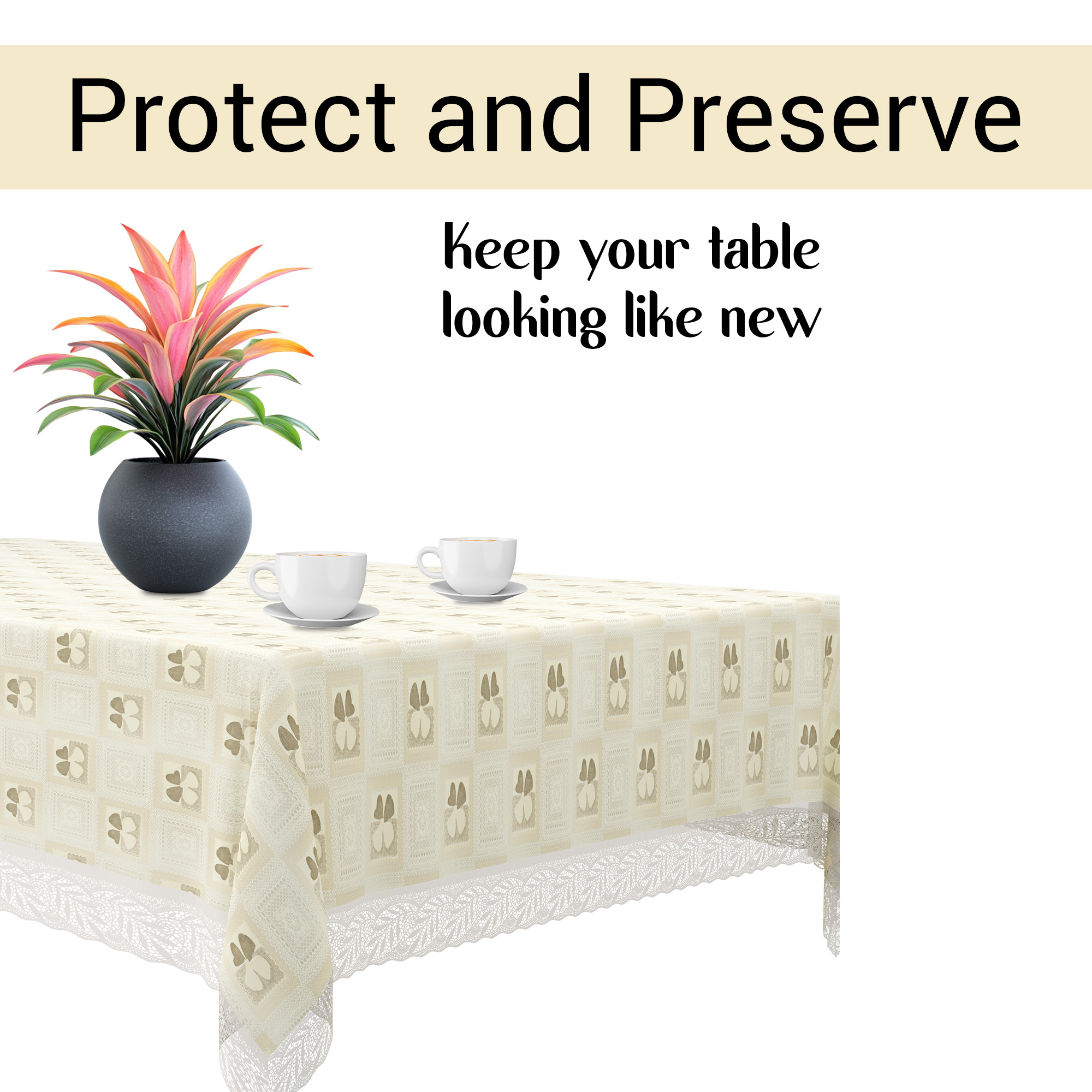 Kuber Industries 40x60 Inch PVC 4 Seater Centre Table Cover  Waterproof  Spill-Resistant Table Cover Cloth  Table Protector for Home Living Room  Office  Check Flower CBC - Cream  Brown