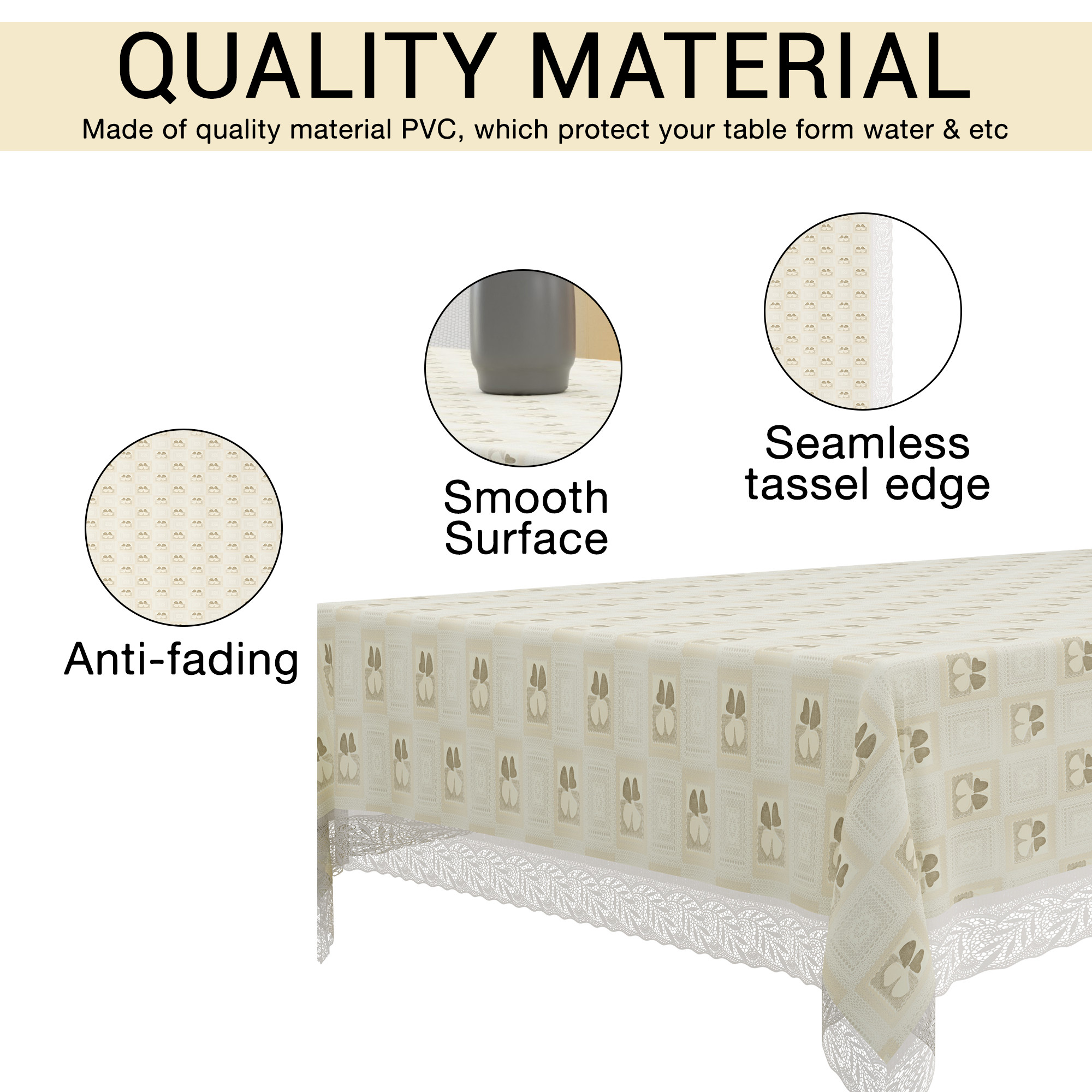Kuber Industries 40x60 Inch PVC 4 Seater Centre Table Cover  Waterproof  Spill-Resistant Table Cover Cloth  Table Protector for Home Living Room  Office  Check Flower CBC - Cream  Brown