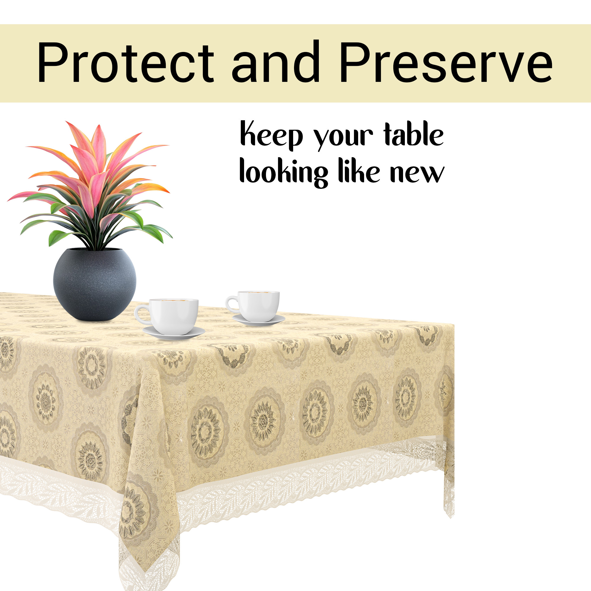 Kuber Industries 40x60 Inch PVC 4 Seater Centre Table Cover  Waterproof  Spill-Resistant Table Cover Cloth  Table Protector for Home Living Room  Office  Rangoli Cedar CBF - Cream  Grey