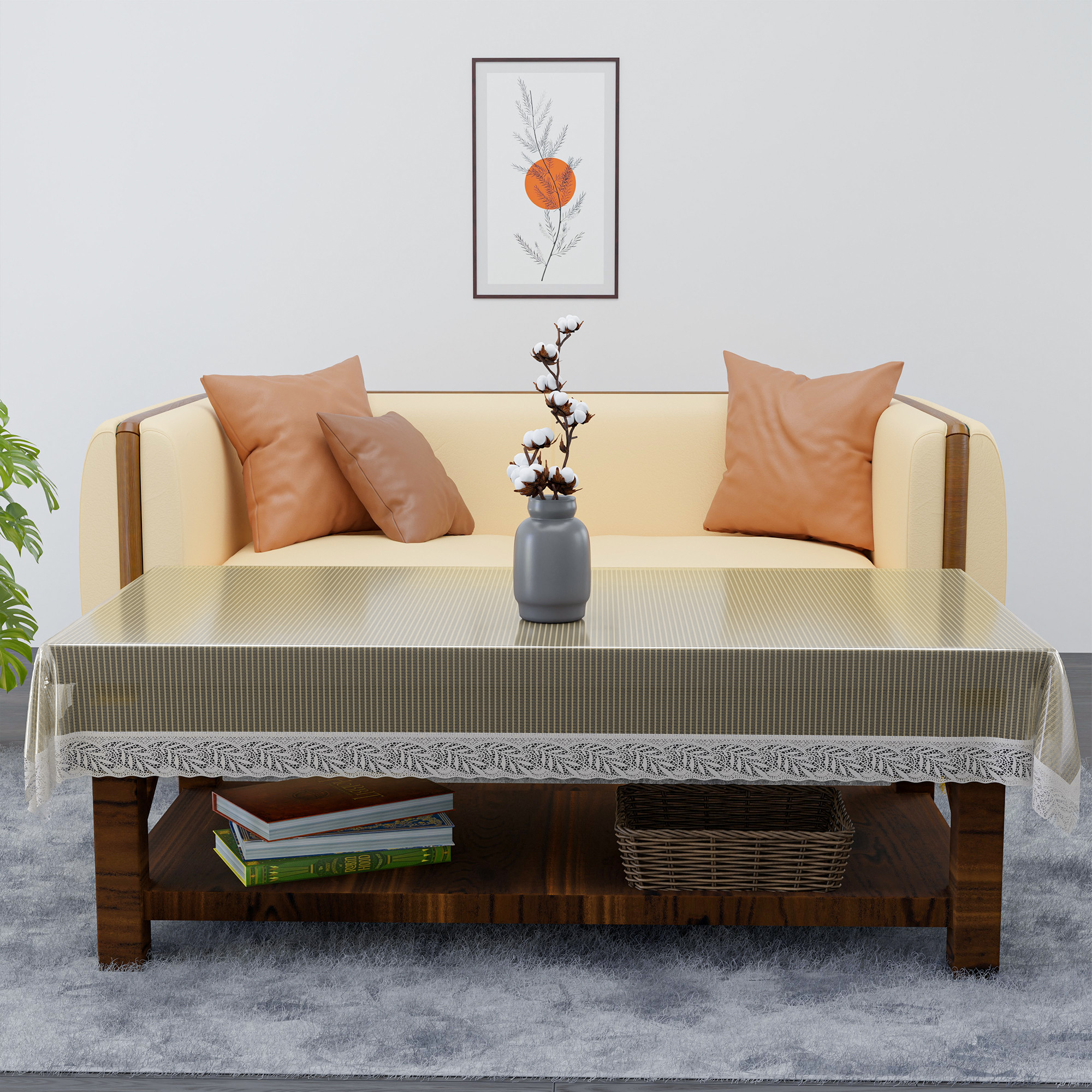 Kuber Industries 40x60 Inch PVC 4 Seater Centre Table Cover  Waterproof  Spill-Resistant Table Cover Cloth  Table Protector for Home Living Room  Office  Jaal Jute Design JBJ - Brown