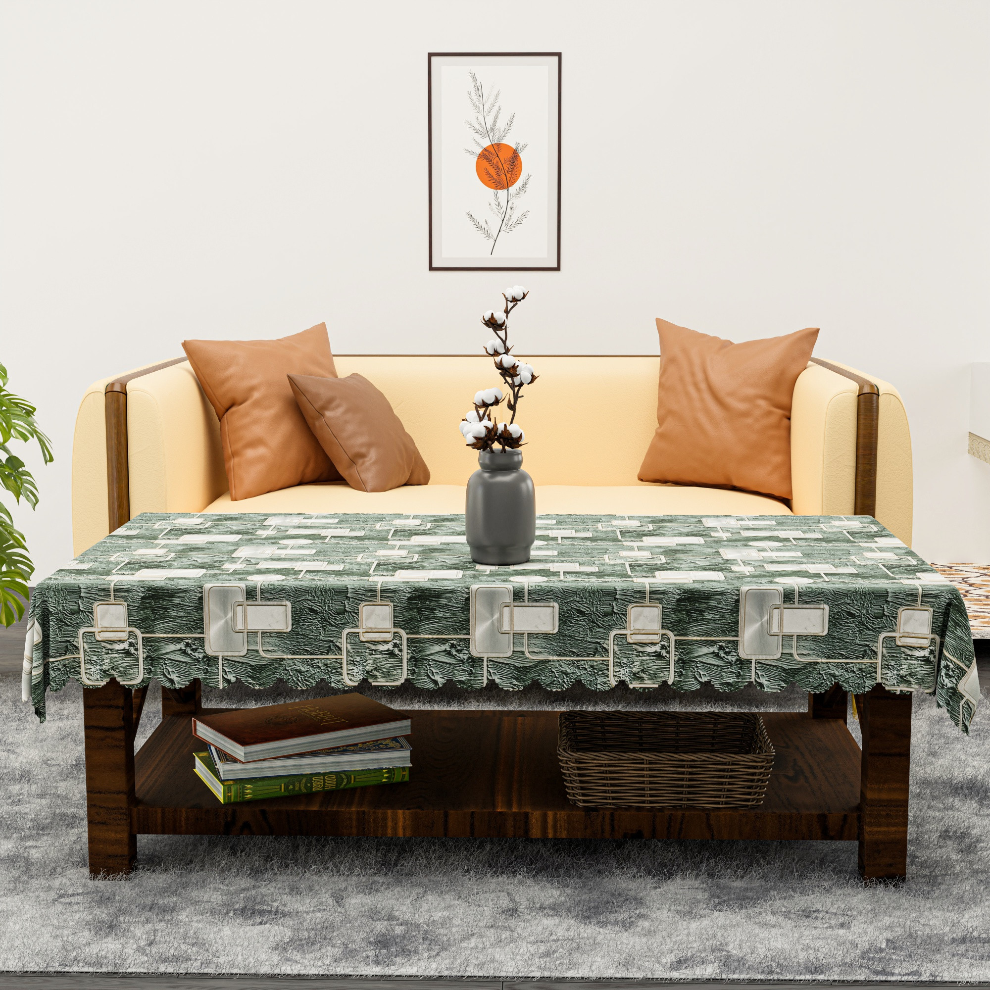 Kuber Industries 40x60 Inch PVC Center Table Cover 4 Seater for Living Room and Home Decor  Waterproof and Anti-Slip Teapoy Cover  Table Protector Sheet  Check Circle - Grey