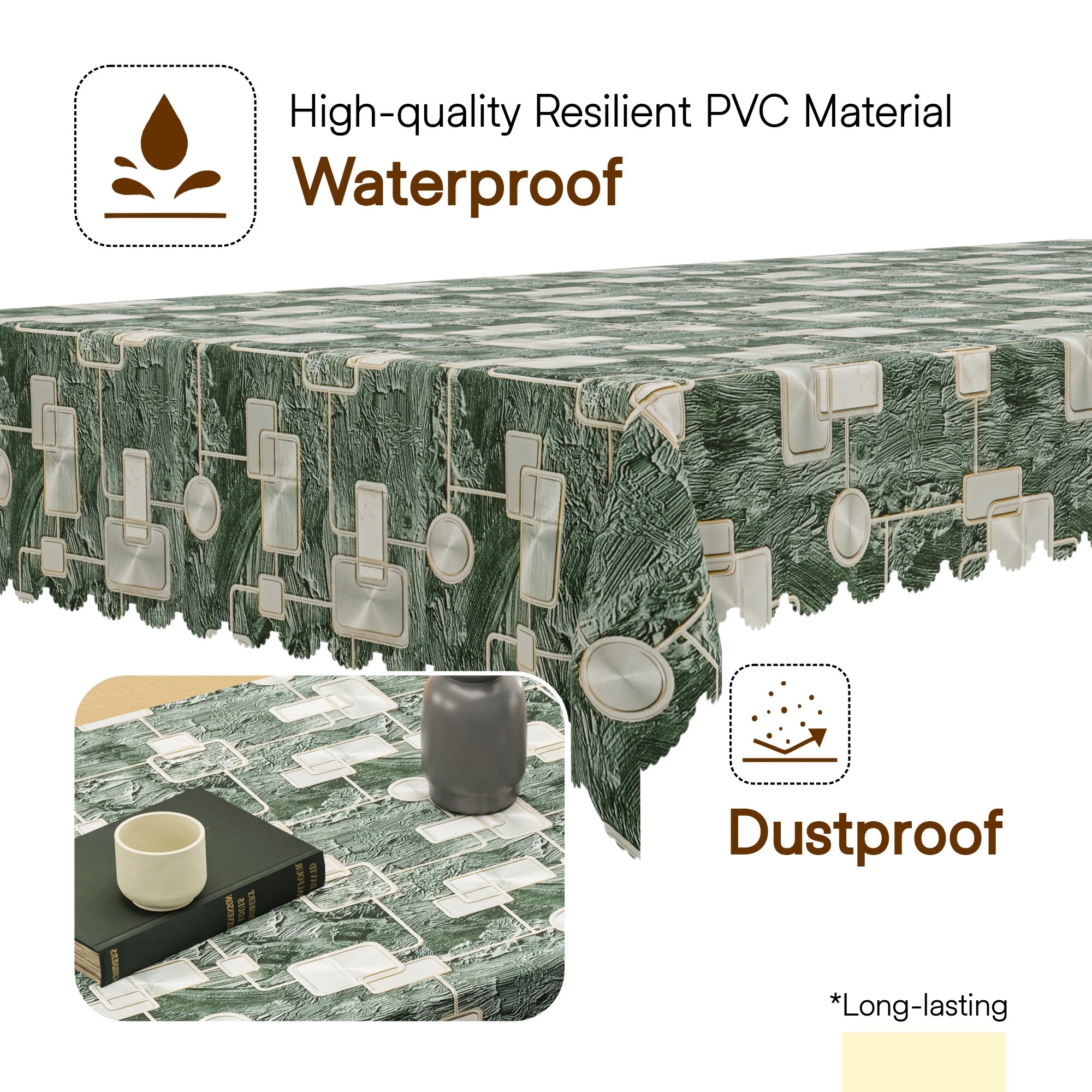 Kuber Industries 40x60 Inch PVC Center Table Cover 4 Seater for Living Room and Home Decor  Waterproof and Anti-Slip Teapoy Cover  Table Protector Sheet  Check Circle - Grey