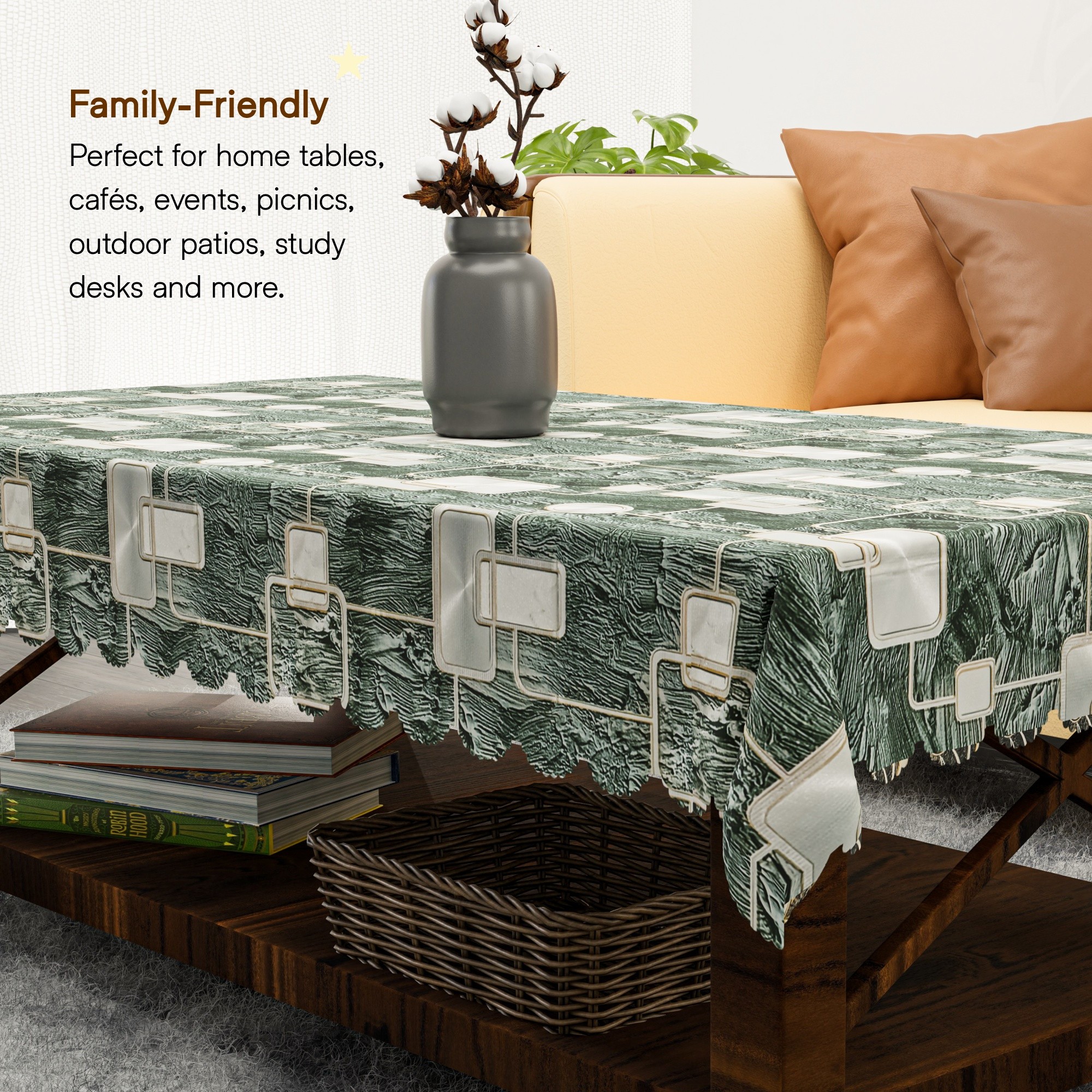 Kuber Industries 40x60 Inch PVC Center Table Cover 4 Seater for Living Room and Home Decor  Waterproof and Anti-Slip Teapoy Cover  Table Protector Sheet  Check Circle - Grey