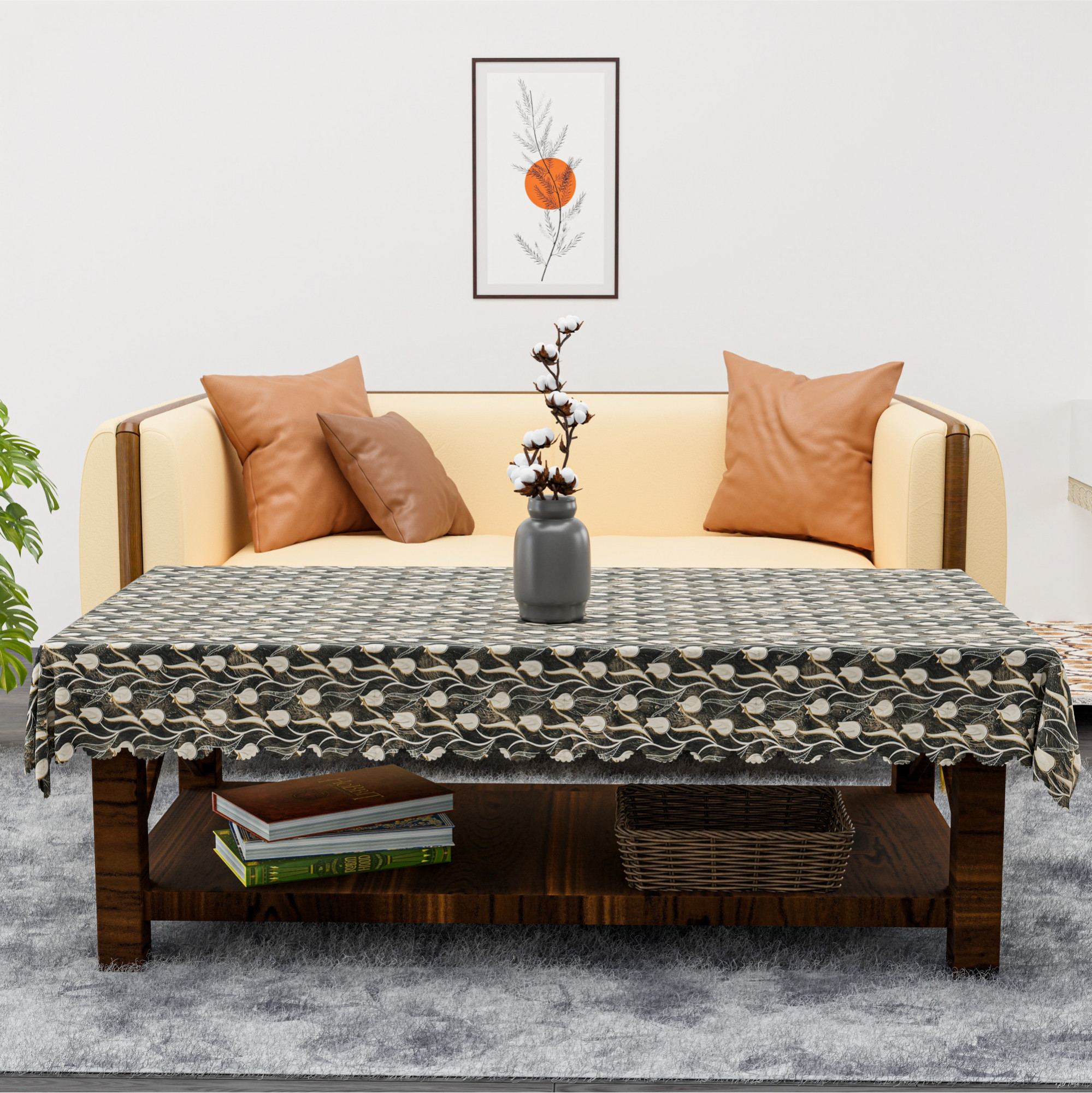 Kuber Industries 40x60 Inch PVC Center Table Cover 4 Seater for Living Room and Home Decor  Waterproof and Anti-Slip Teapoy Cover  Table Protector Sheet  Tulip Luxury - Brown