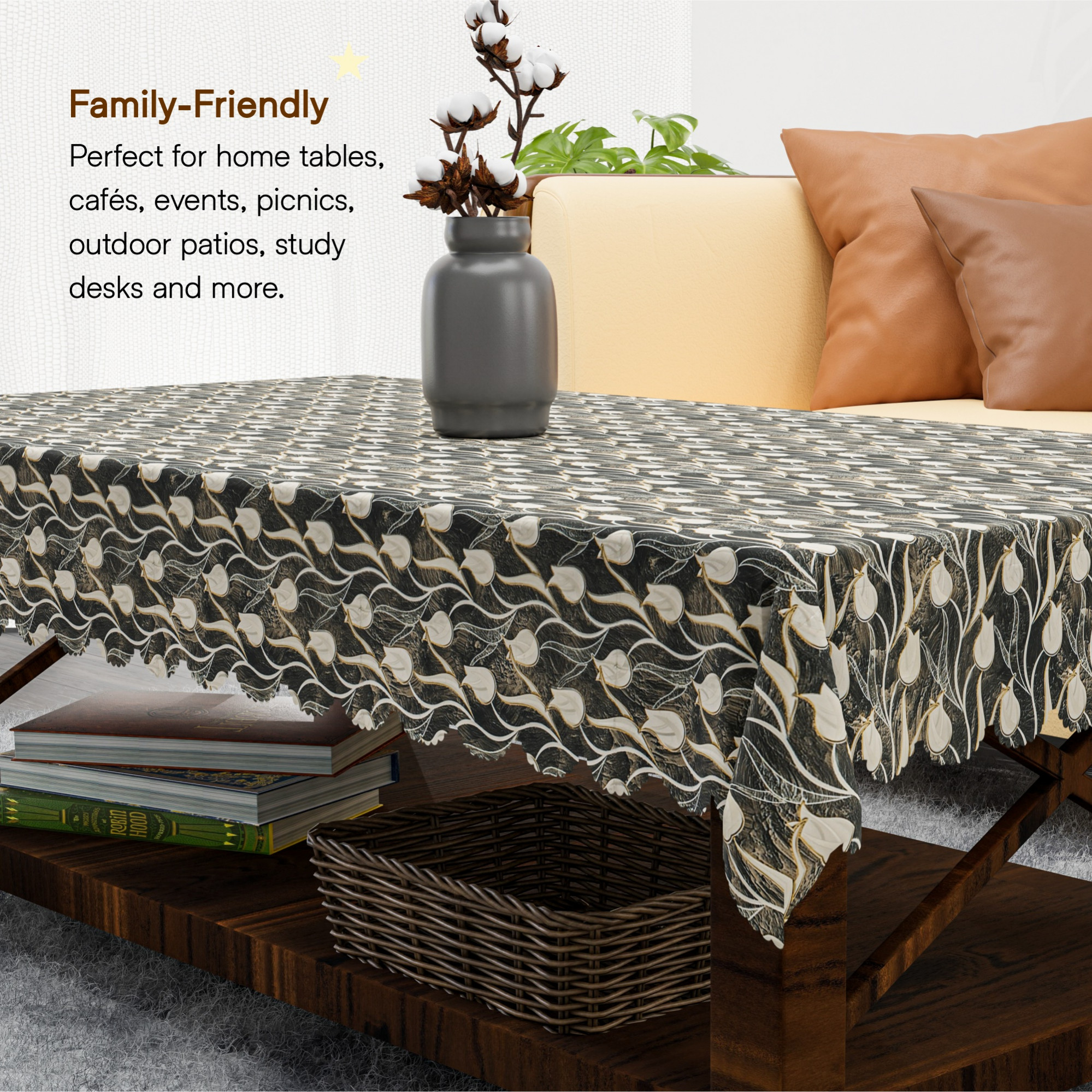 Kuber Industries 40x60 Inch PVC Center Table Cover 4 Seater for Living Room and Home Decor  Waterproof and Anti-Slip Teapoy Cover  Table Protector Sheet  Tulip Luxury - Brown