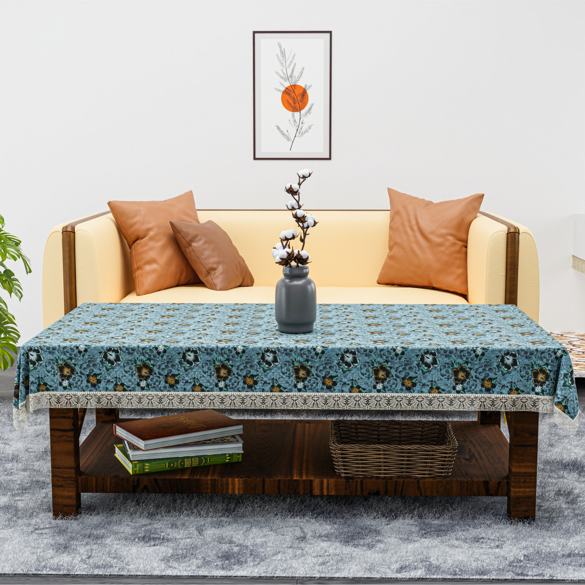 Kuber Industries 40x60 Inch PVC Center Table Cover 4 Seater for Living Room and Home Decor  Waterproof and Anti-Slip Teapoy Cover  Table Protector Sheet  Flower - Grey  Black