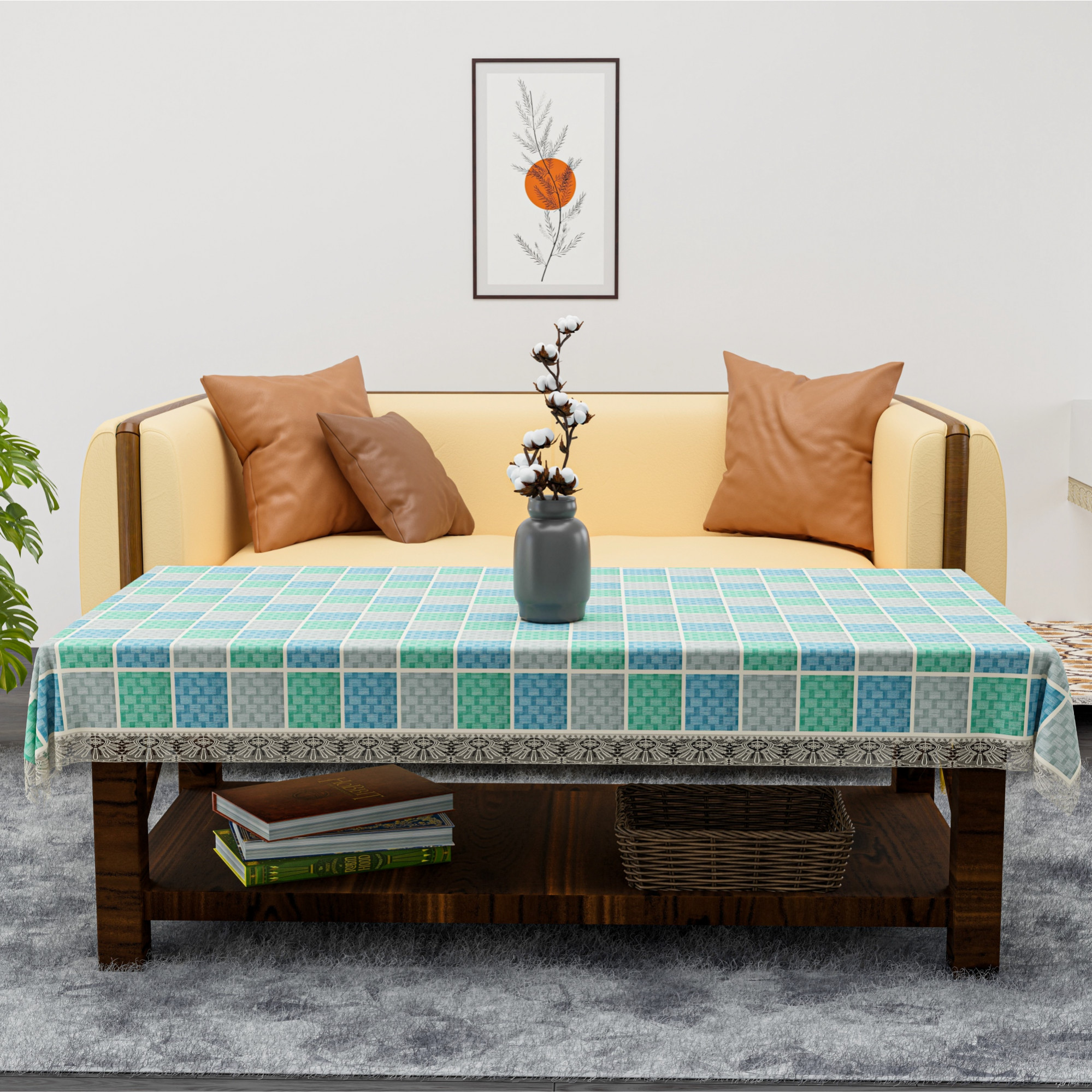 Kuber Industries 40x60 Inch PVC Center Table Cover 4 Seater for Living Room and Home Decor  Waterproof and Anti-Slip Teapoy Cover  Table Protector Sheet  Check - Grey  Blue