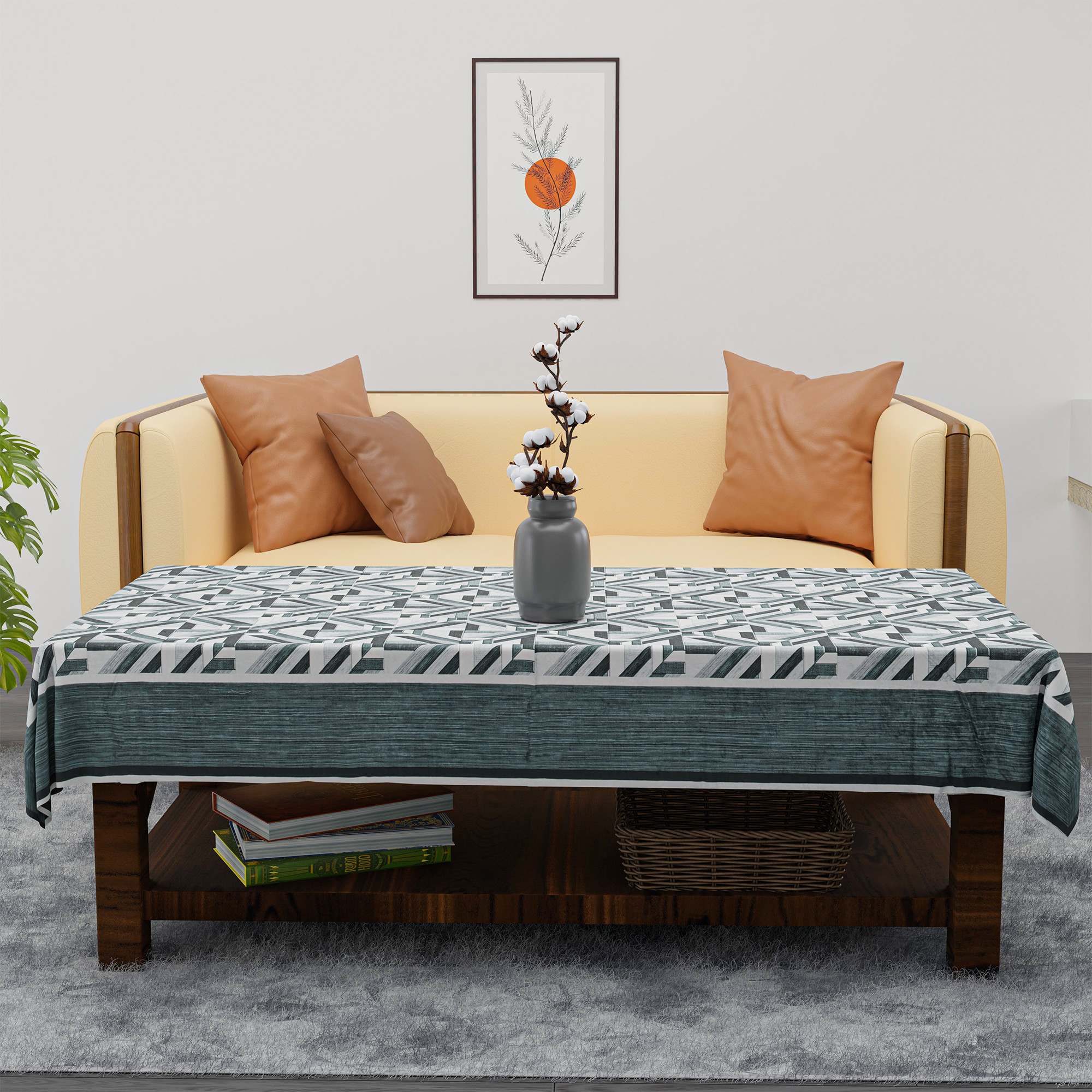 Kuber Industries 40x60 Inch Soft Velvet Center Table Cover 4 Seater  Rectangular Teapoy Table Top Cover Cloth for Living Room Home Decor Office and Restaurants  Lining Check - Grey