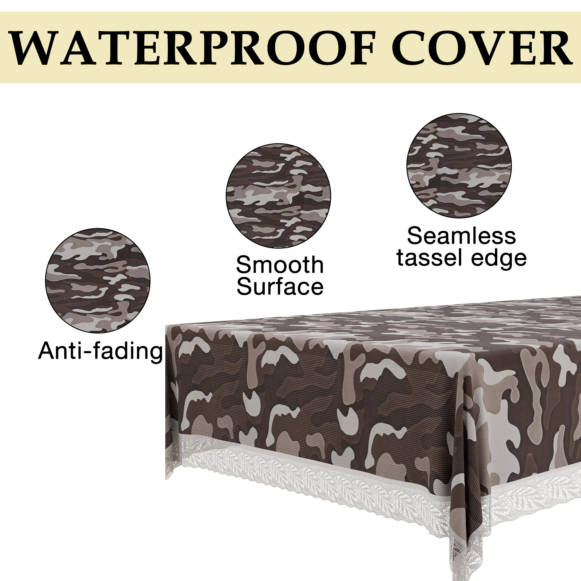 Kuber Industries 40x60 Inch Waterproof PVC Table Cover  Rectangular Table Protector for 4-Seater  Heat-Resistant Scratch-Proof Easy to Clean Tablecloth for Center or Dining   Camouflage - Brown