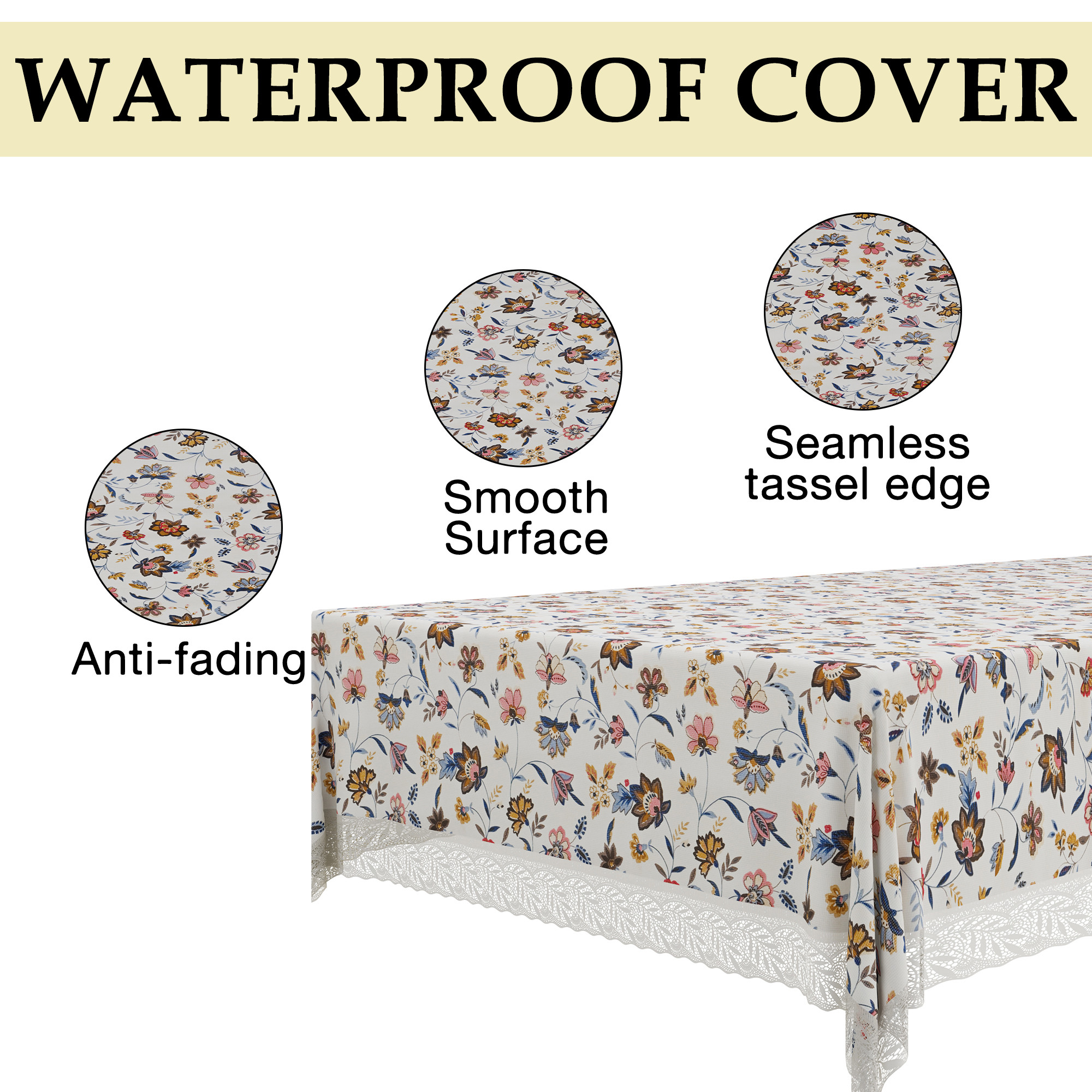 Kuber Industries 40x60 Inch Waterproof PVC Table Cover  Table Protector for 4-Seater  Heat-Resistant Scratch-Proof Easy to Clean Tablecloth for Center or Dining   Barik Flower - Cream
