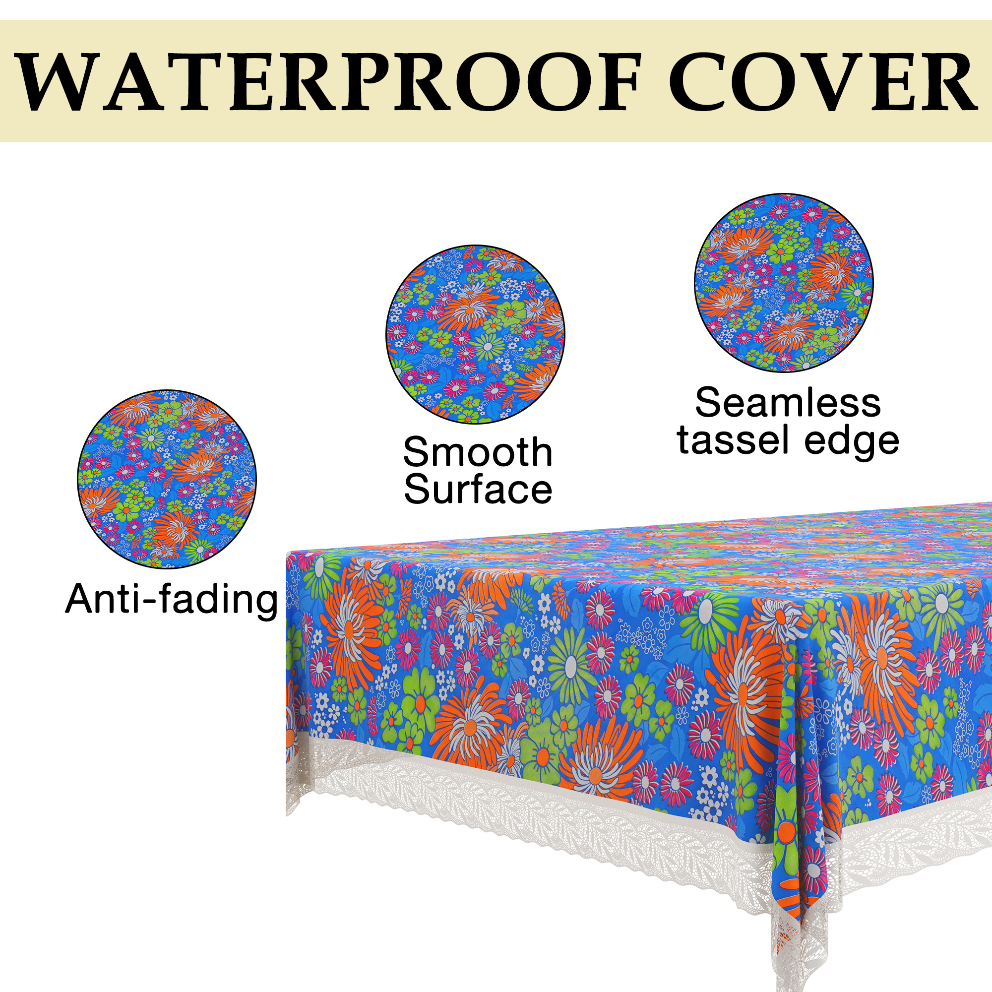 Kuber Industries 40x60 Inch Waterproof PVC Table Cover  Table Protector for 4-Seater  Heat-Resistant Scratch-Proof Easy to Clean Tablecloth for Center or Dining   Multi Flower - Blue