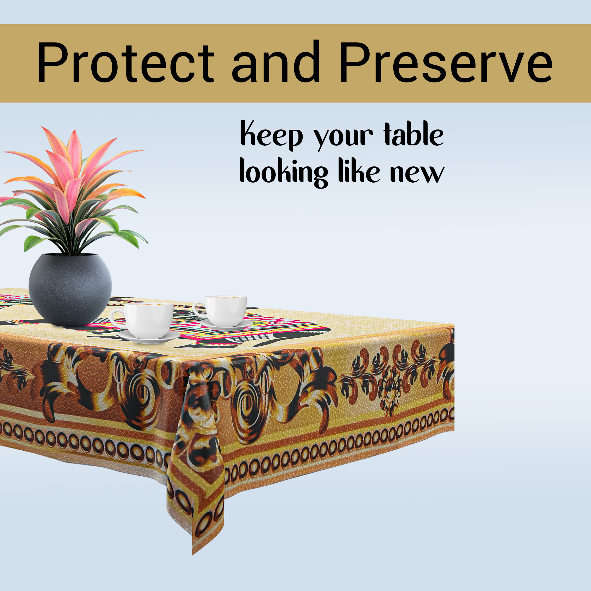 Kuber Industries 40x60 Inches Jute Table Cover  4 Seater Washable  Dustproof Table Protector  Sheet Cloth For Home  Restaurant  Hathi Print - Golden