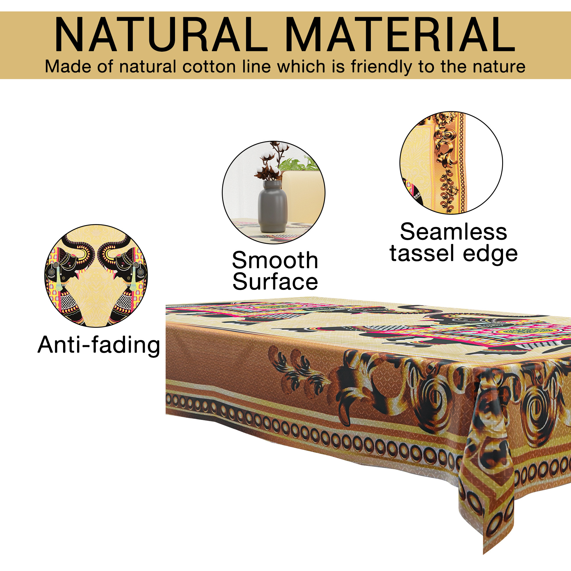 Kuber Industries 40x60 Inches Jute Table Cover  4 Seater Washable  Dustproof Table Protector  Sheet Cloth For Home  Restaurant  Hathi Print - Golden