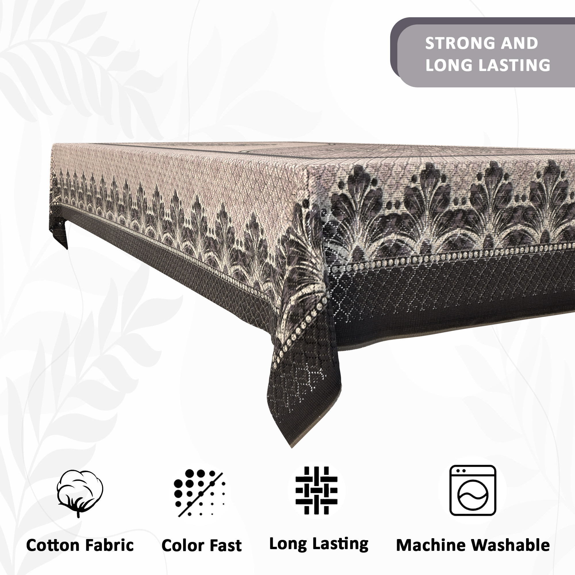 Kuber Industries 40x60 Inches Net Durable  Washable 4 Seater Dining Table Cover for Living Room  Anti Slip TeapoyComputer  Office Table ClothSheet  Leaf Design -Black  Lilac
